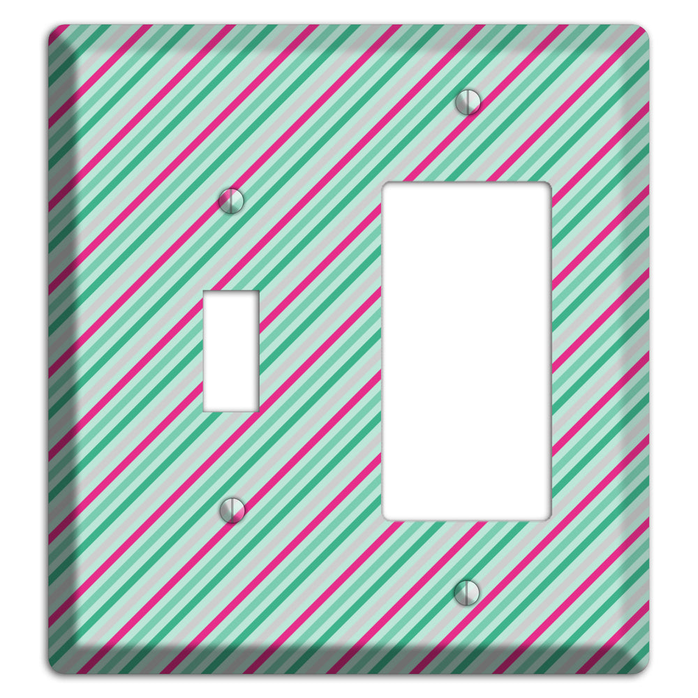 Grey Fuschia and Multi Aqua Angled Stripes Toggle / Rocker Wallplate