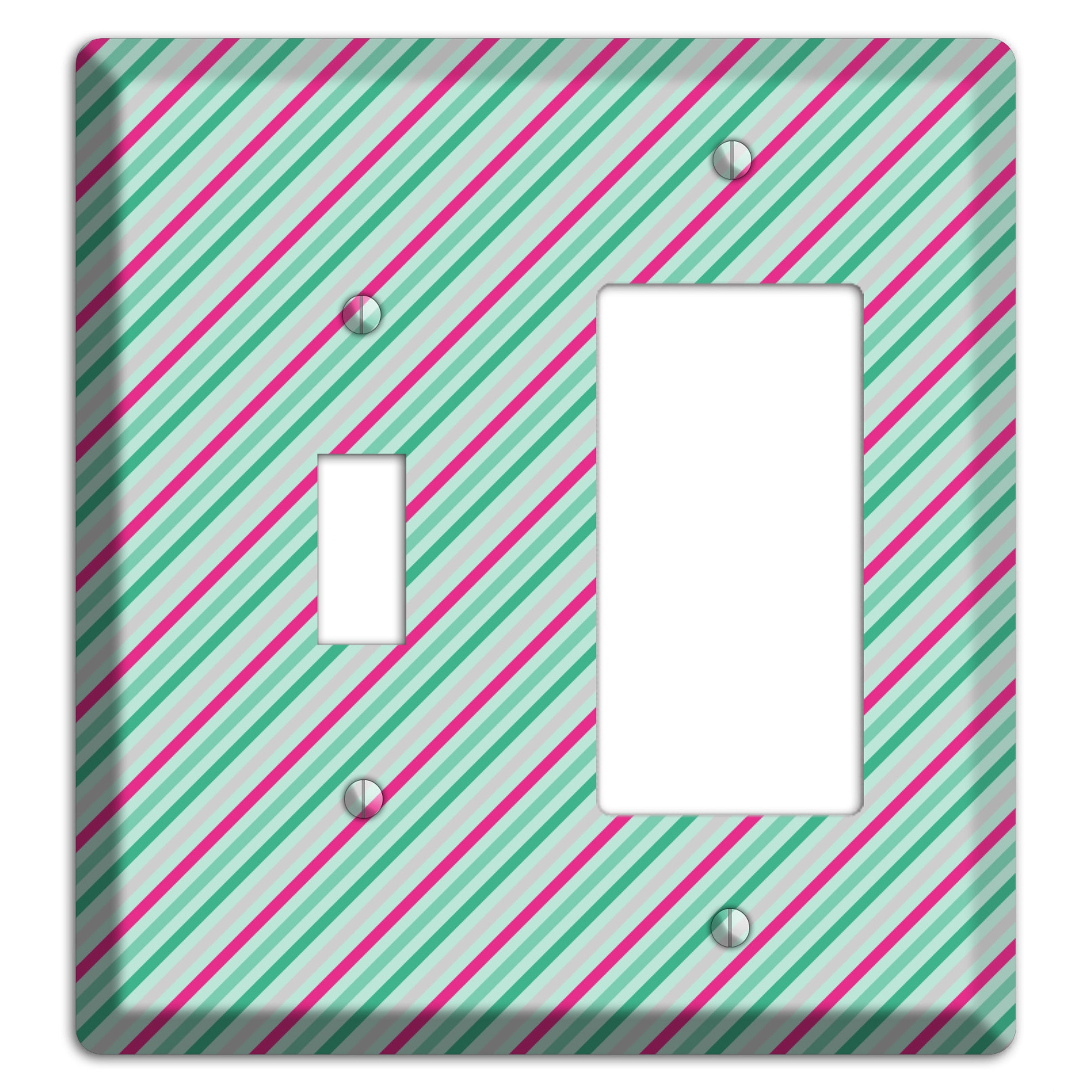 Grey Fuschia and Multi Aqua Angled Stripes Toggle / Rocker Wallplate