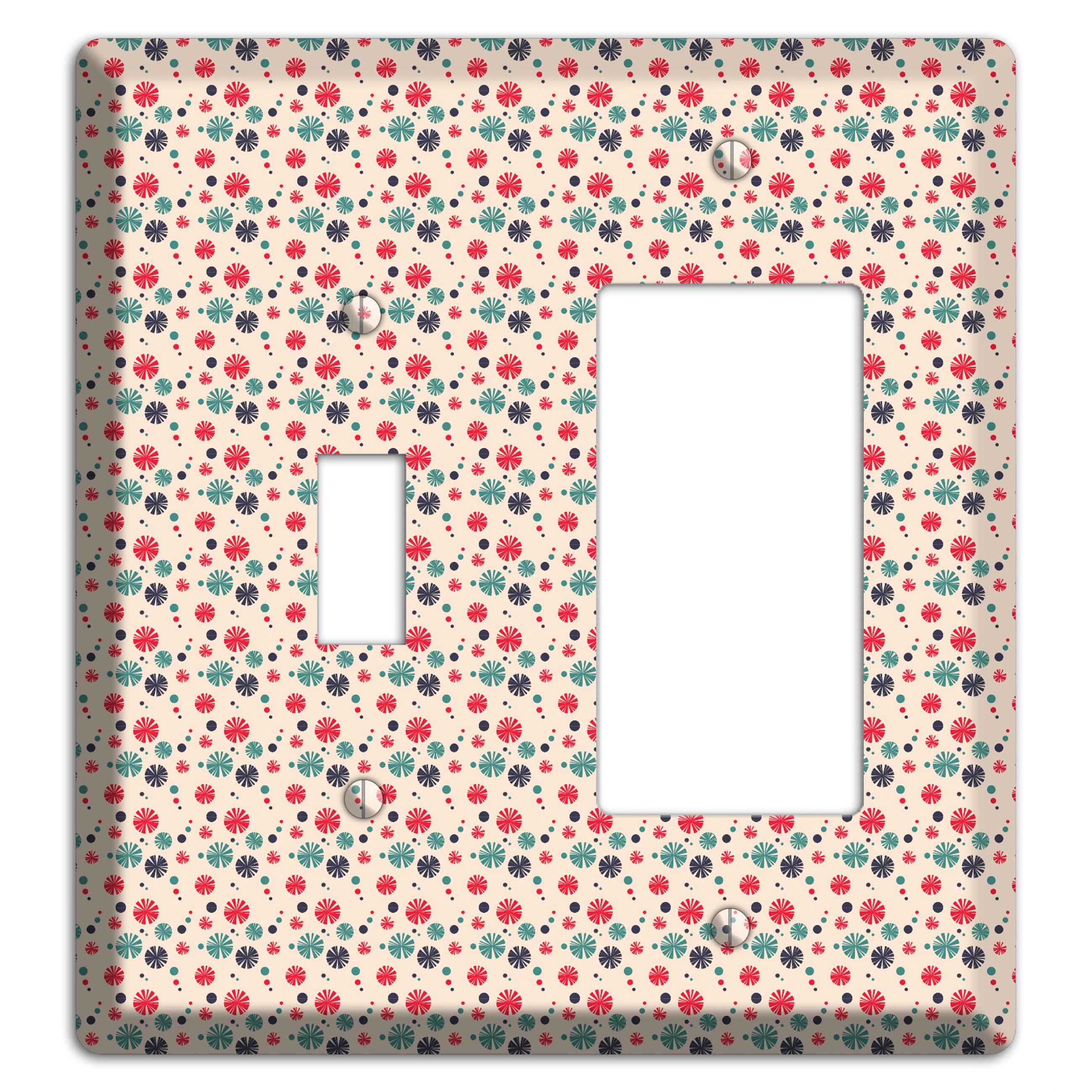 Off White with Red Green Blue Retro Bursts Toggle / Rocker Wallplate