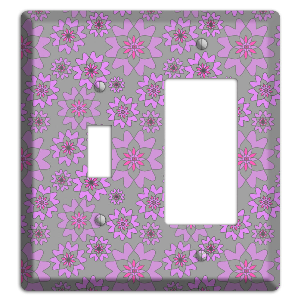Grey with Purple Retro Suzani Toggle / Rocker Wallplate