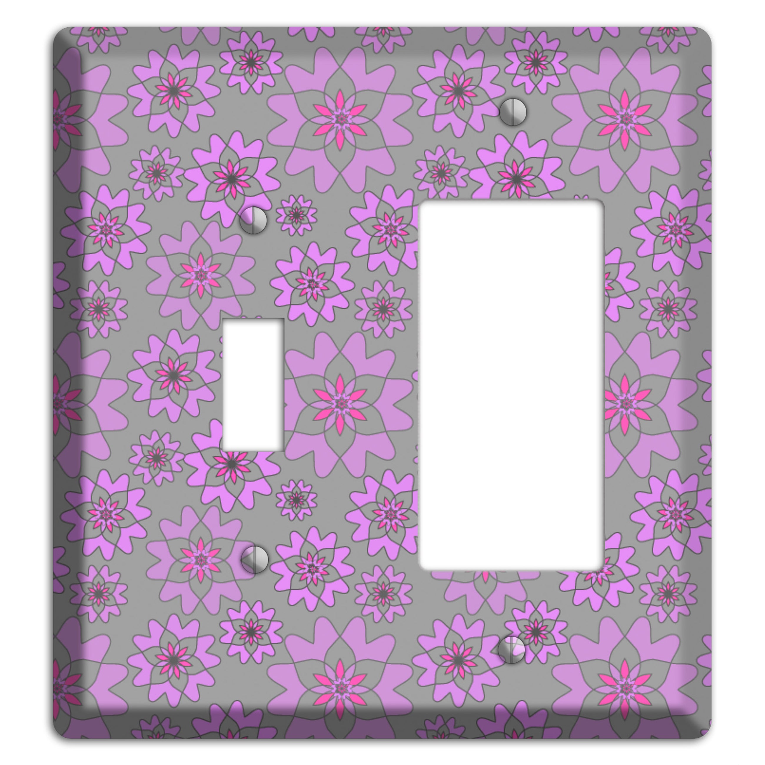 Grey with Purple Retro Suzani Toggle / Rocker Wallplate