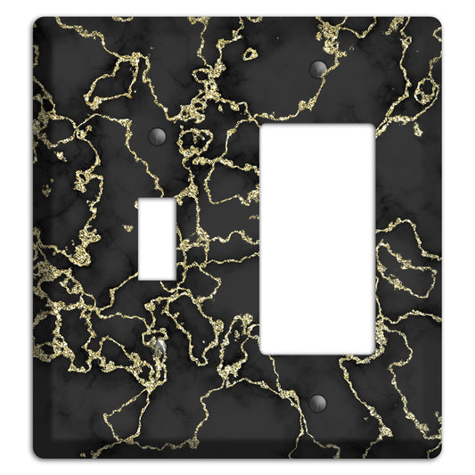 Black and Gold Marble Shatter Toggle / Rocker Wallplate