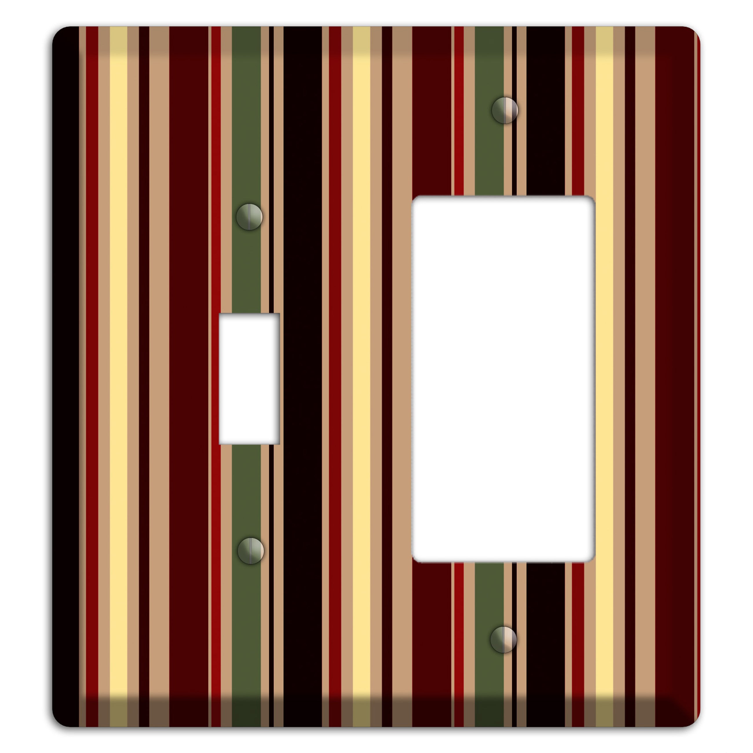 Multi olive and Burgundy Vertical Stripes Toggle / Rocker Wallplate