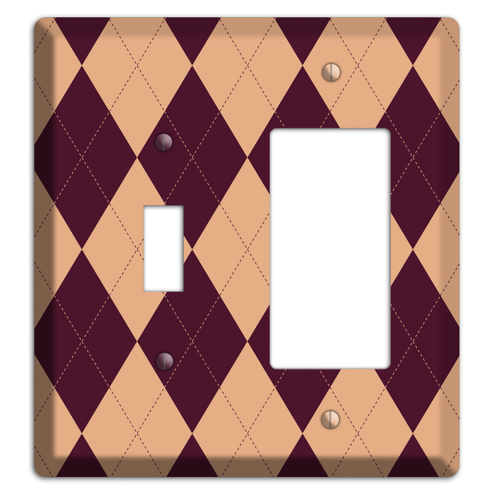 Purple and Beige Argyle Toggle / Rocker Wallplate