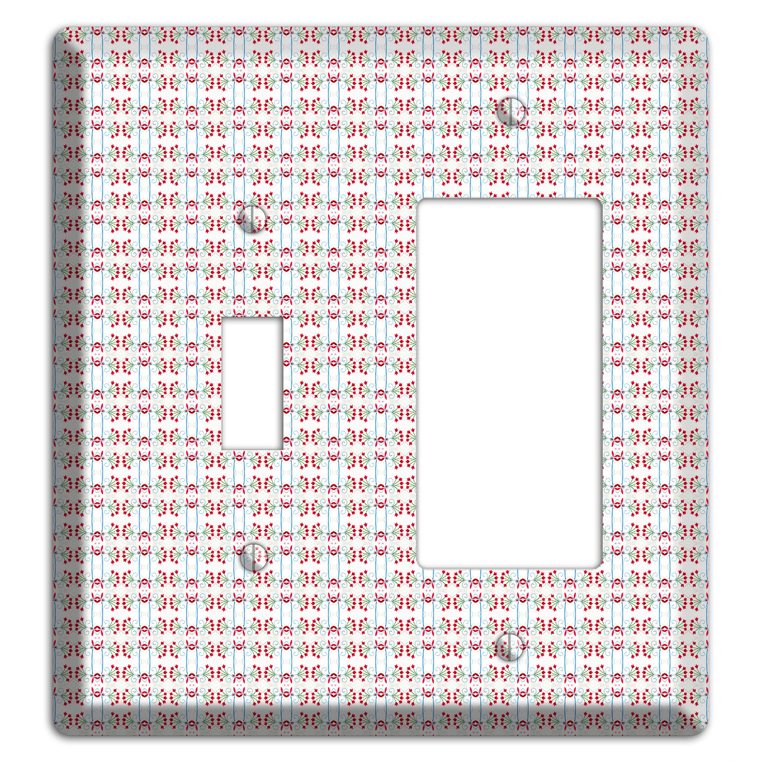 White with Red Blue Tapestry Toggle / Rocker Wallplate