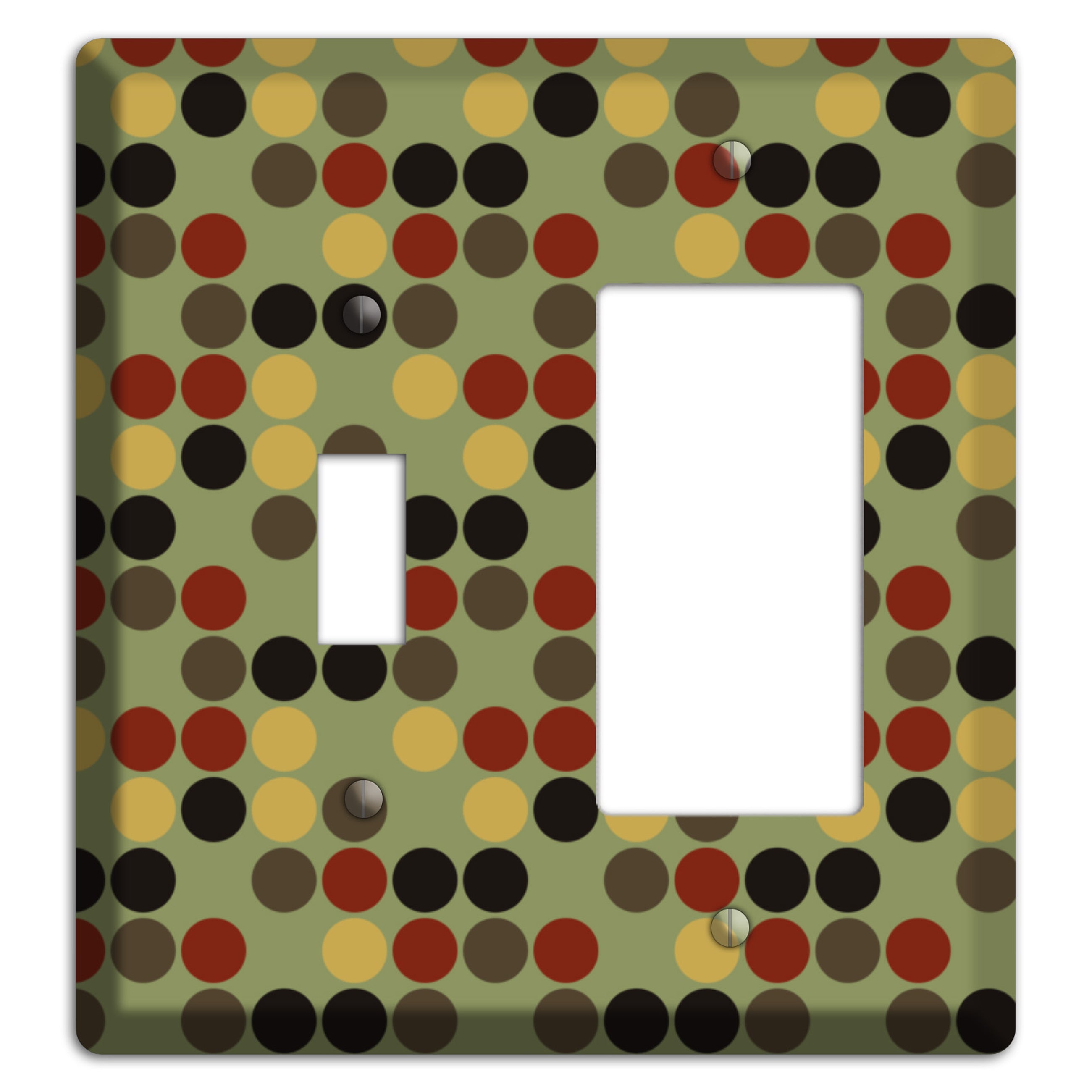Olive with Red Brown Black Offset Dots Toggle / Rocker Wallplate