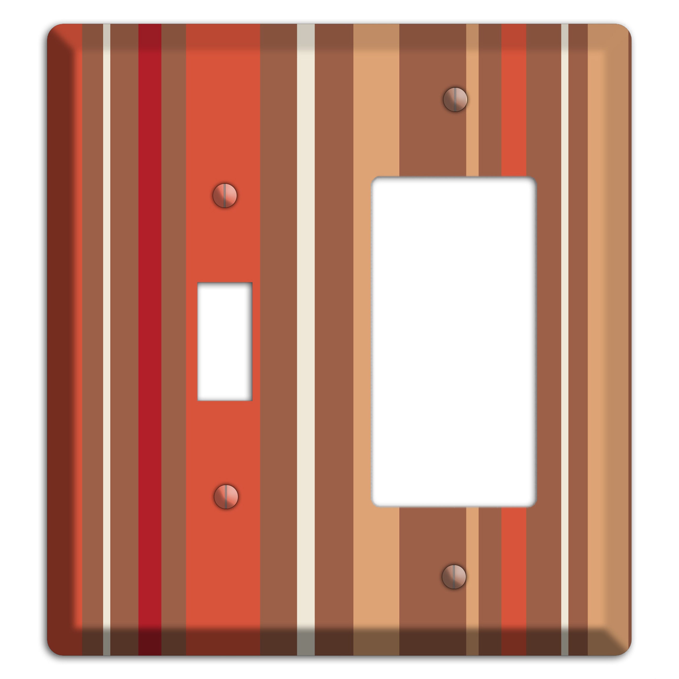 Multi Coral Vertical Stripe Toggle / Rocker Wallplate
