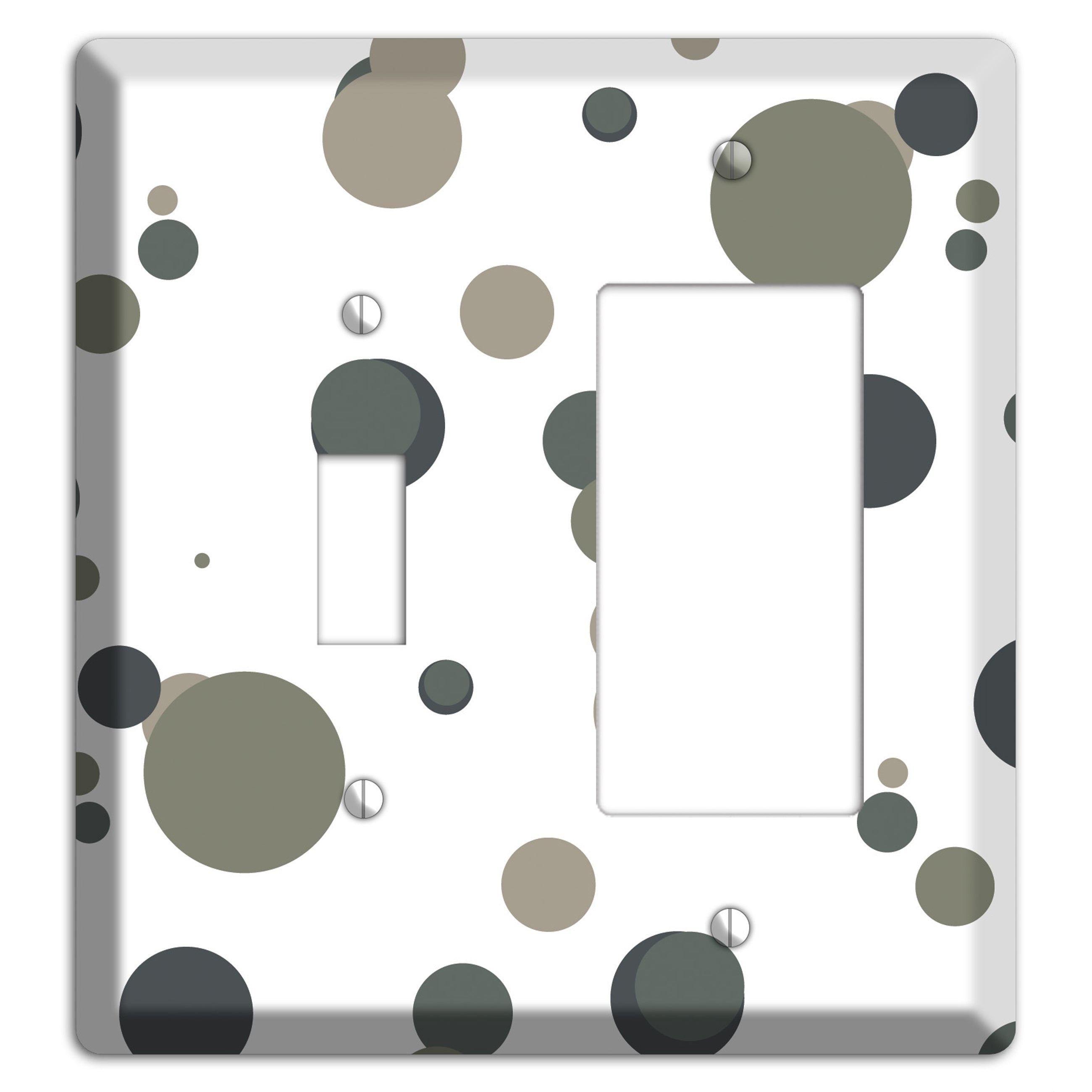 White with Multi Grey Medium Dots Toggle / Rocker Wallplate