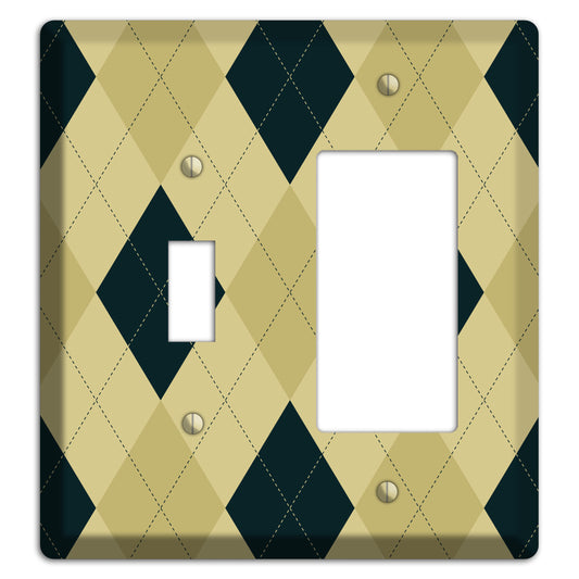 Beige and Yellow Argyle Toggle / Rocker Wallplate