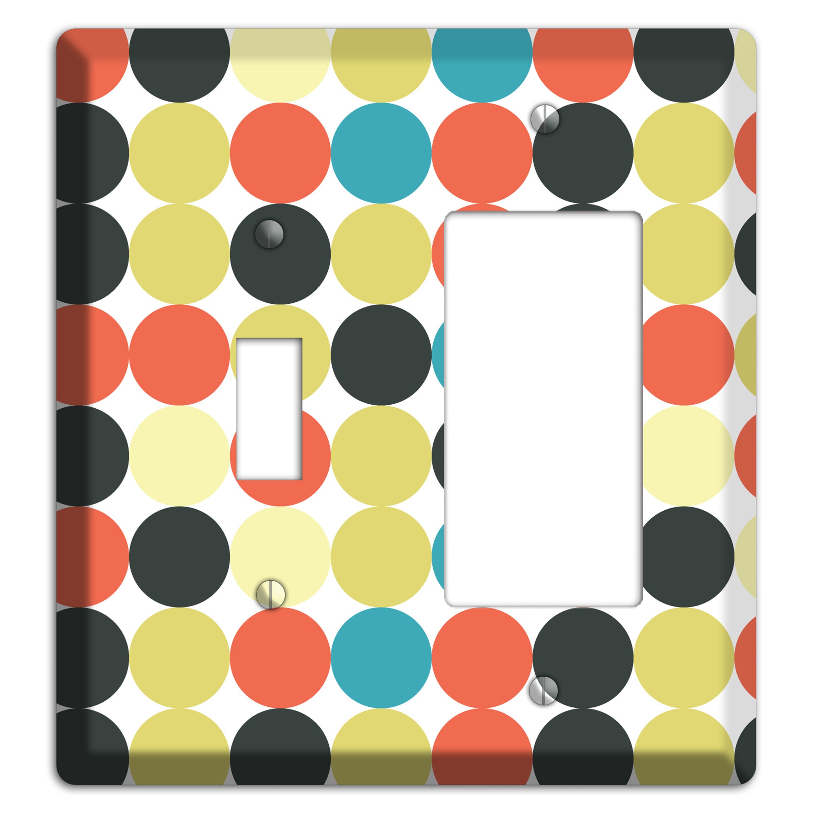 Coral Black Yellow Olive Blue Aqua Tiled Dots Toggle / Rocker Wallplate