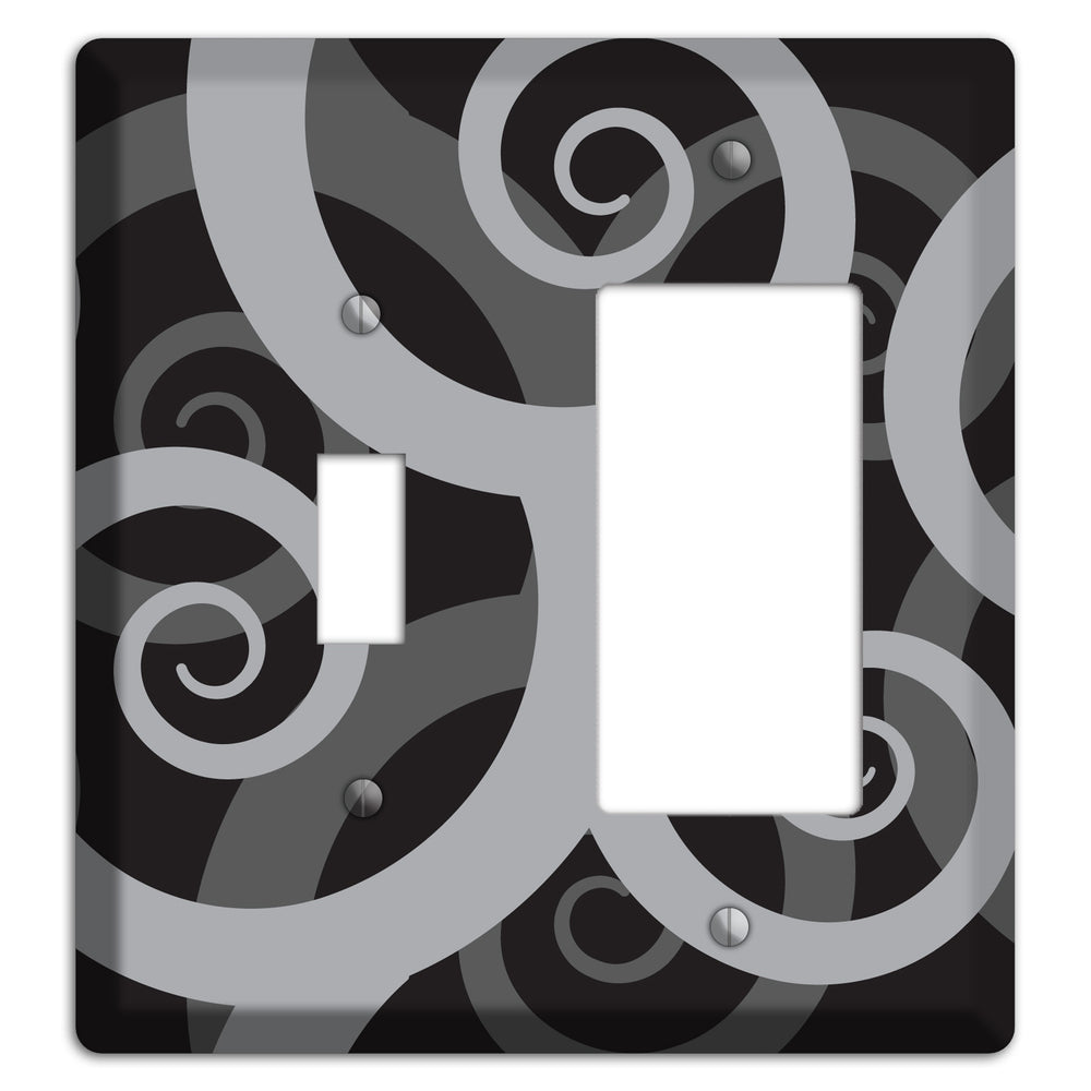 Black with Grey Large Swirl Toggle / Rocker Wallplate