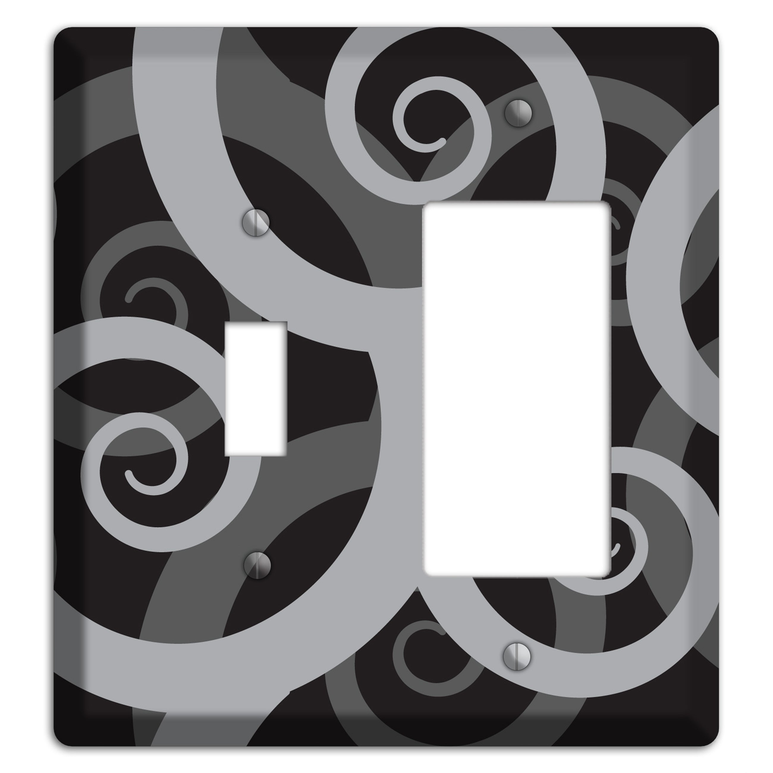 Black with Grey Large Swirl Toggle / Rocker Wallplate