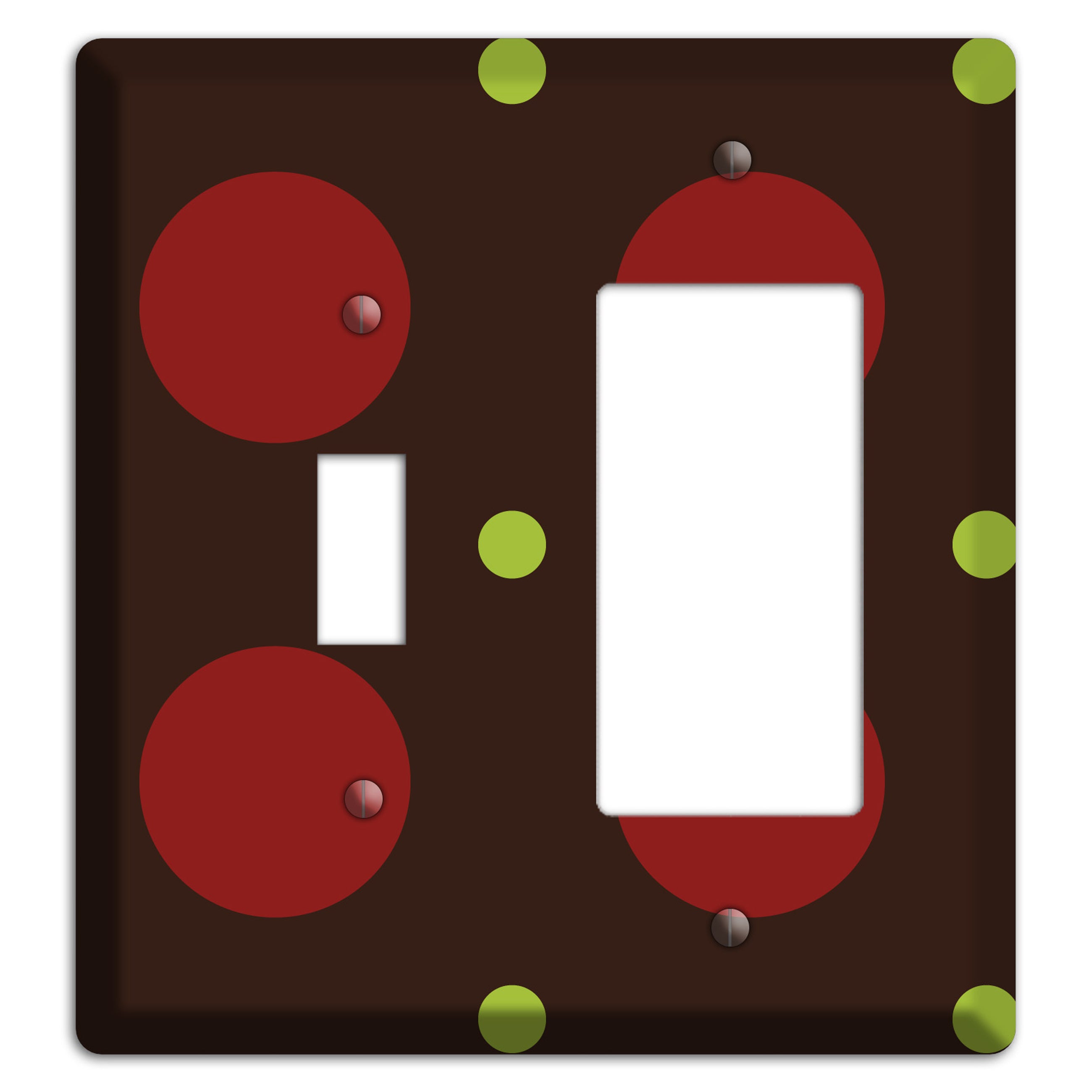 Brown with Red and Green Multi Medium Polka Dots Toggle / Rocker Wallplate