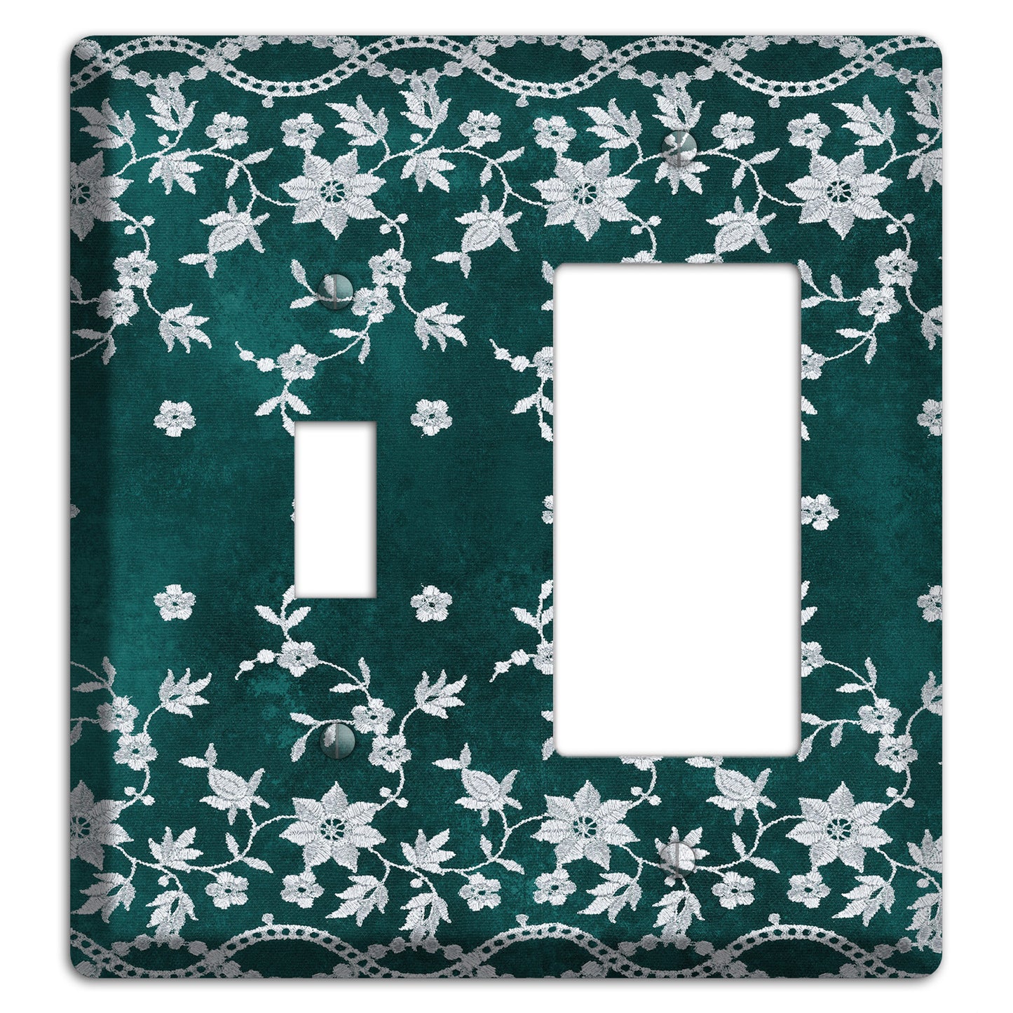 Embroidered Floral Teal Toggle / Rocker Wallplate