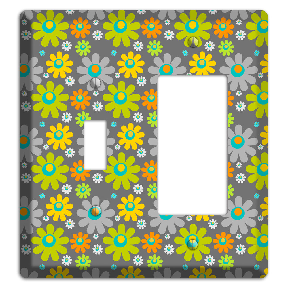 Grey and Yellow Flower Power Toggle / Rocker Wallplate