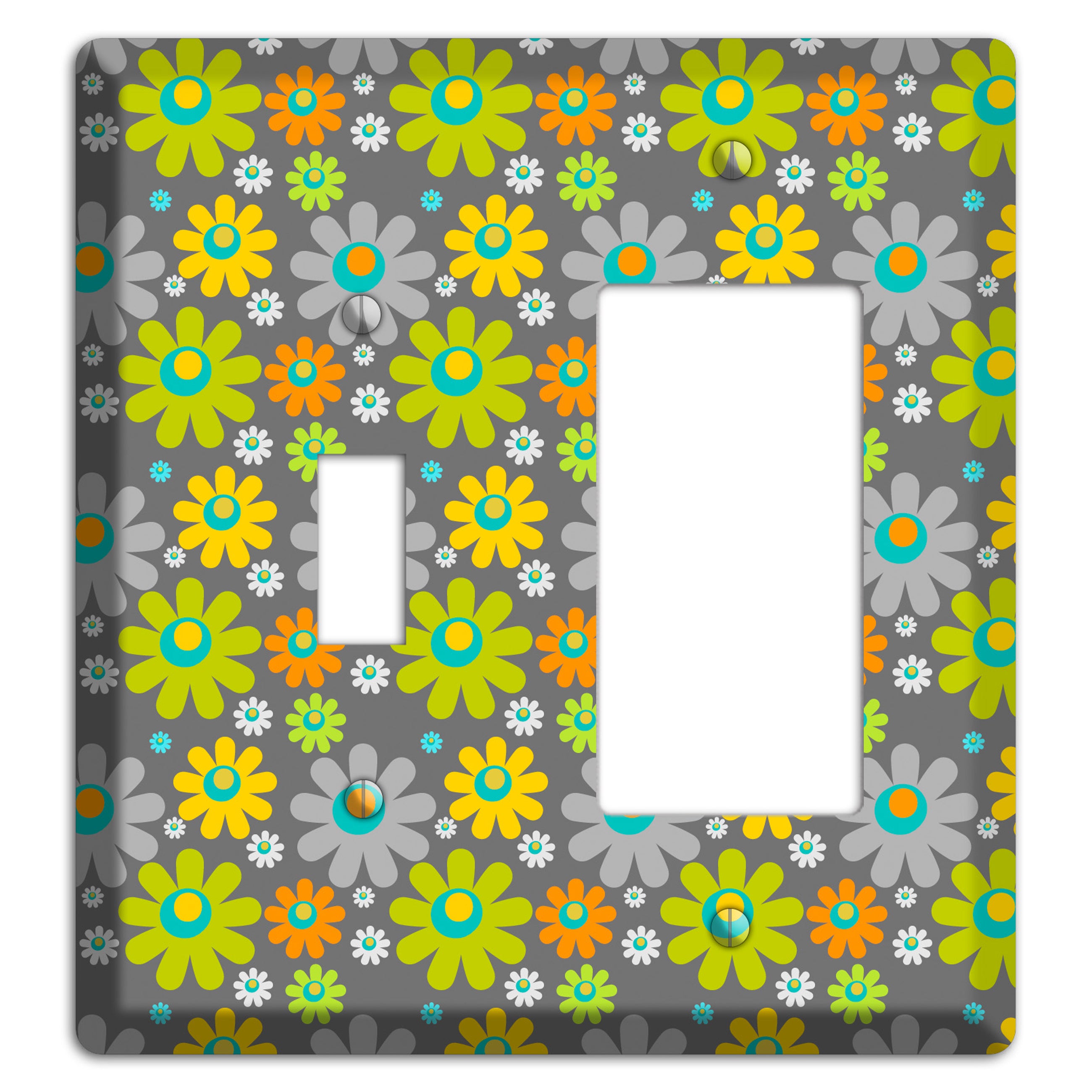 Grey and Yellow Flower Power Toggle / Rocker Wallplate