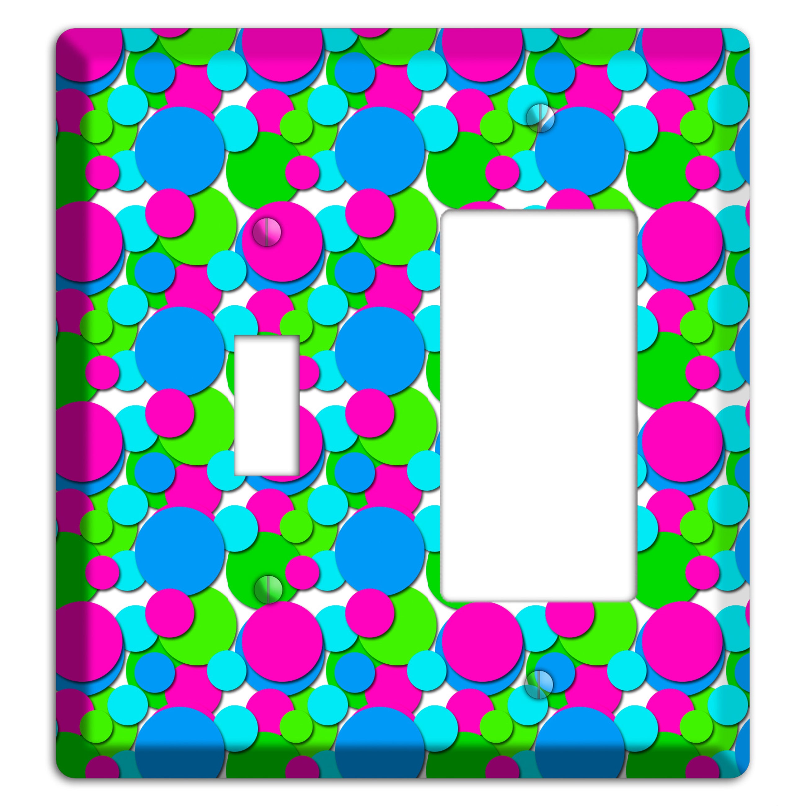 Fuschia Lime Blue Bubble Dots Toggle / Rocker Wallplate