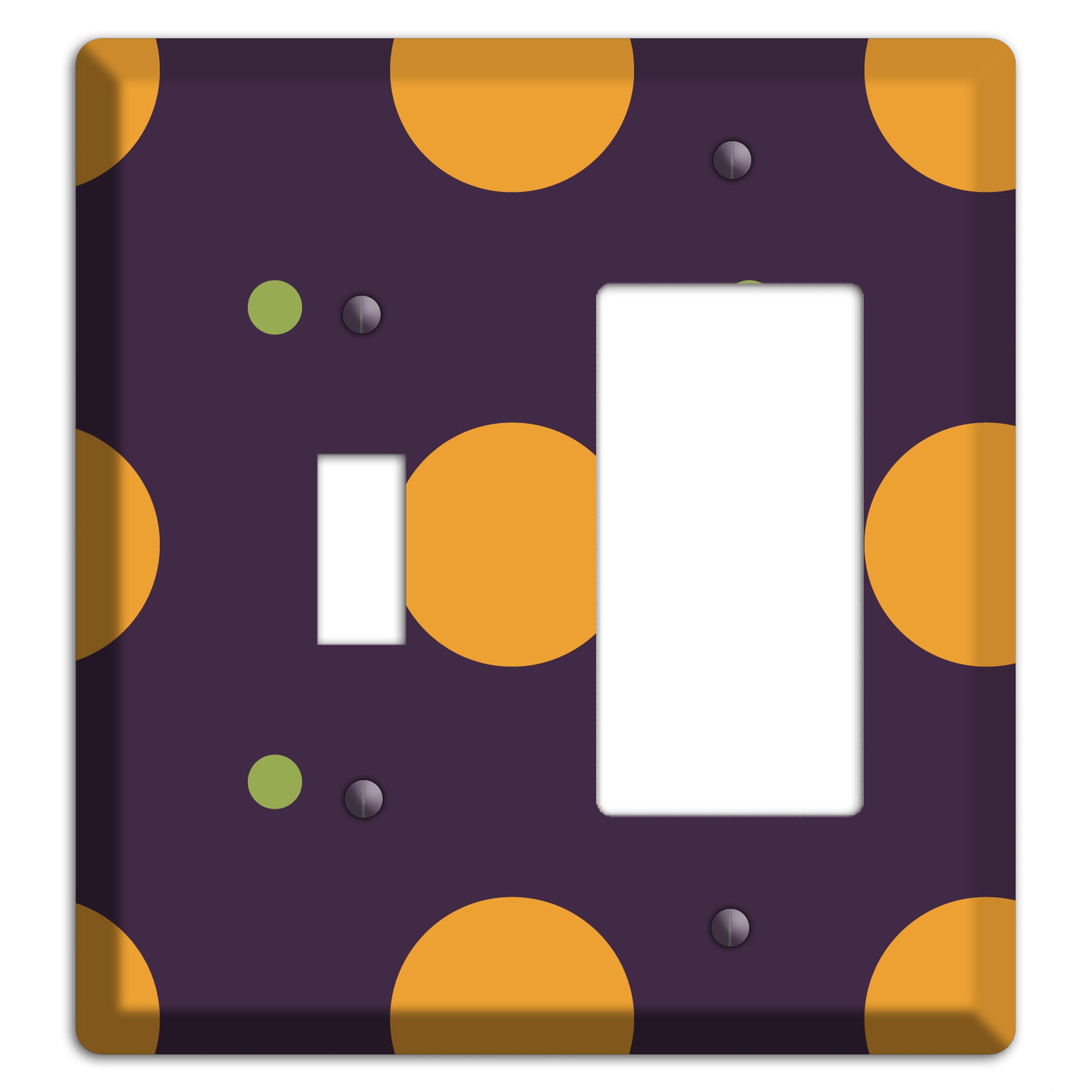 Eggplant with Orange and Lime Multi Tiled Medium Dots Toggle / Rocker Wallplate