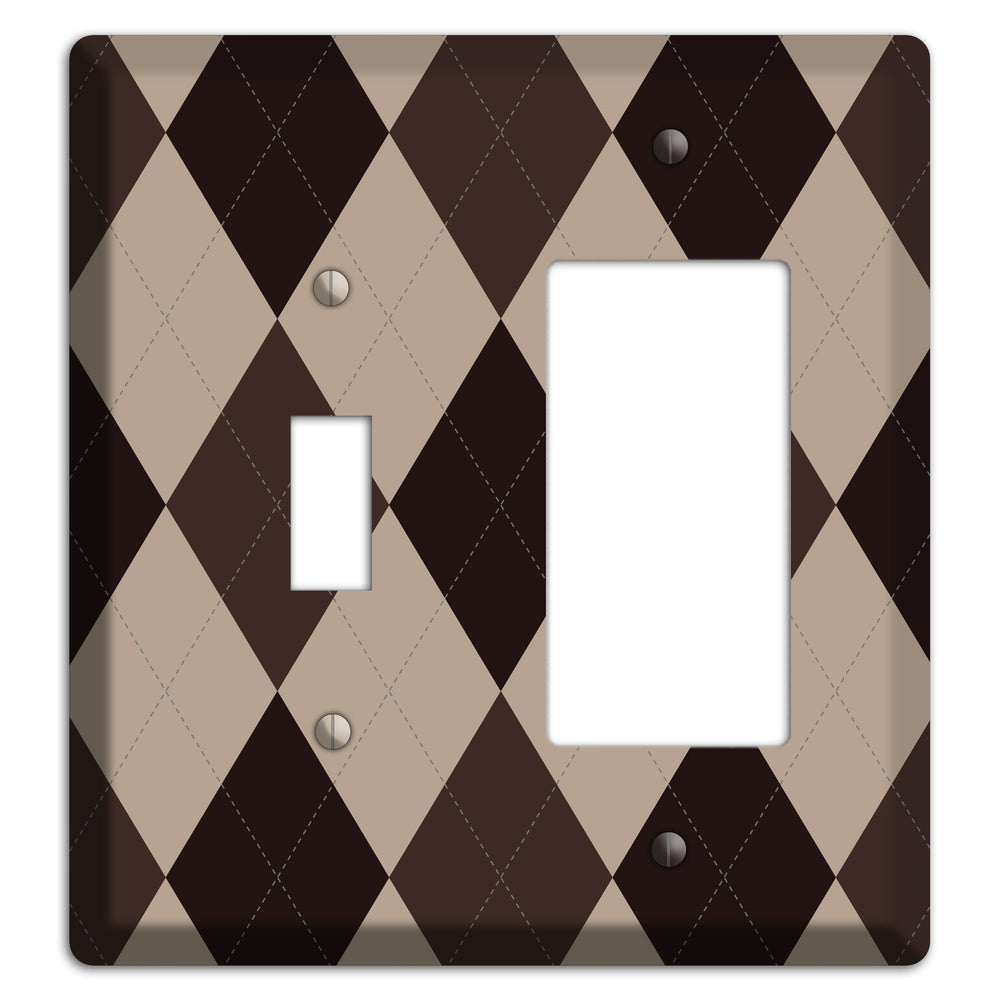 Brown and Beige Argyle Toggle / Rocker Wallplate