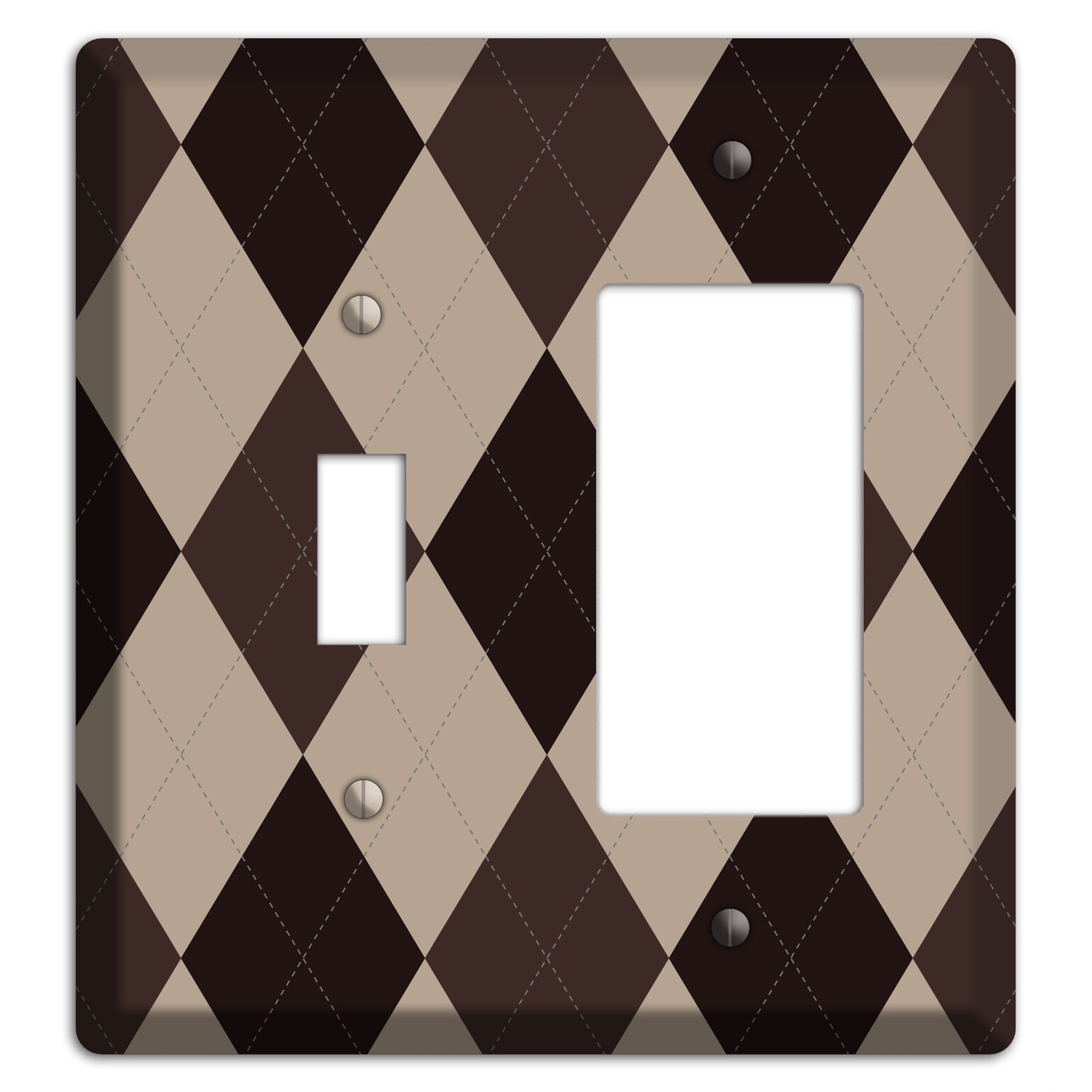 Brown and Beige Argyle Toggle / Rocker Wallplate