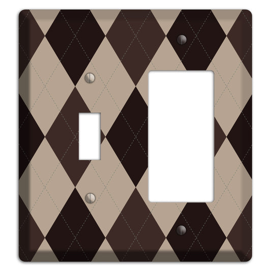 Brown and Beige Argyle Toggle / Rocker Wallplate