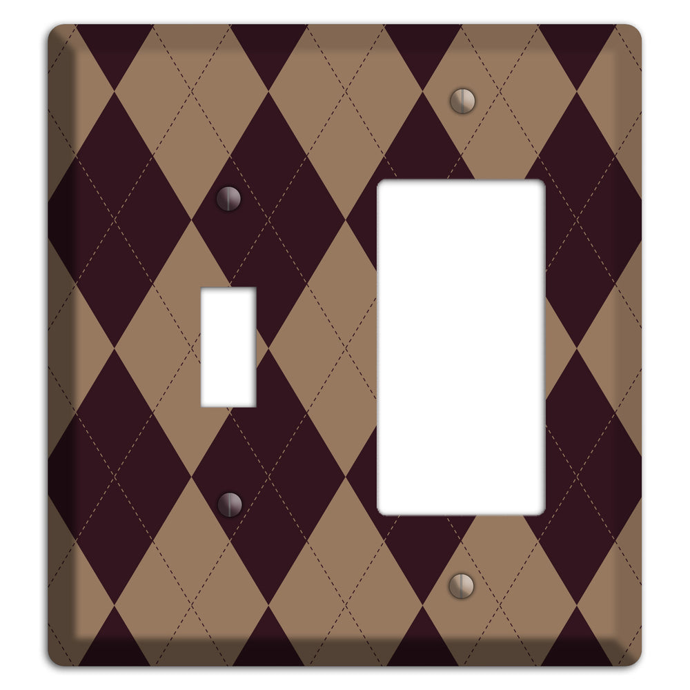 Burguny and Beige Argyle Toggle / Rocker Wallplate