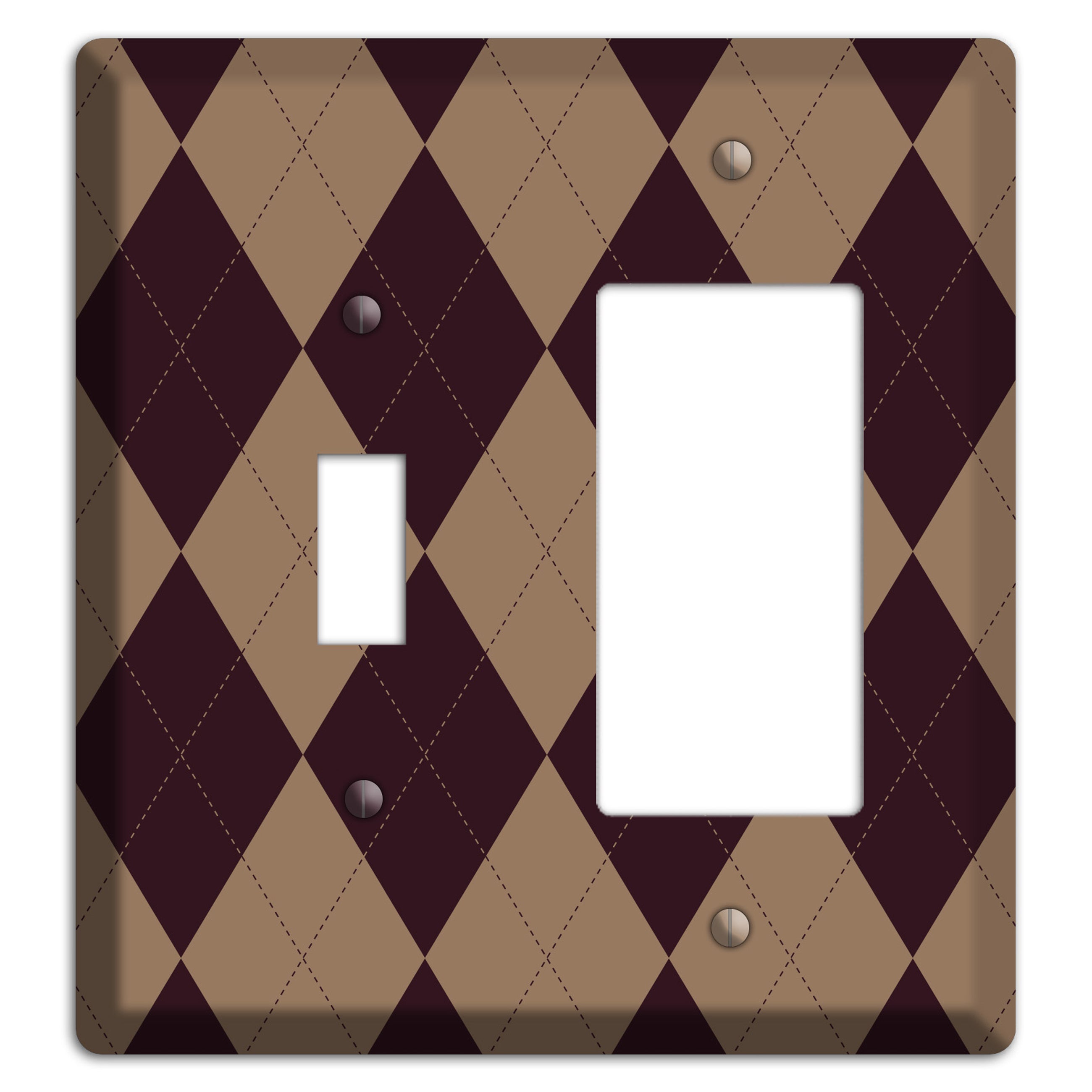 Burguny and Beige Argyle Toggle / Rocker Wallplate