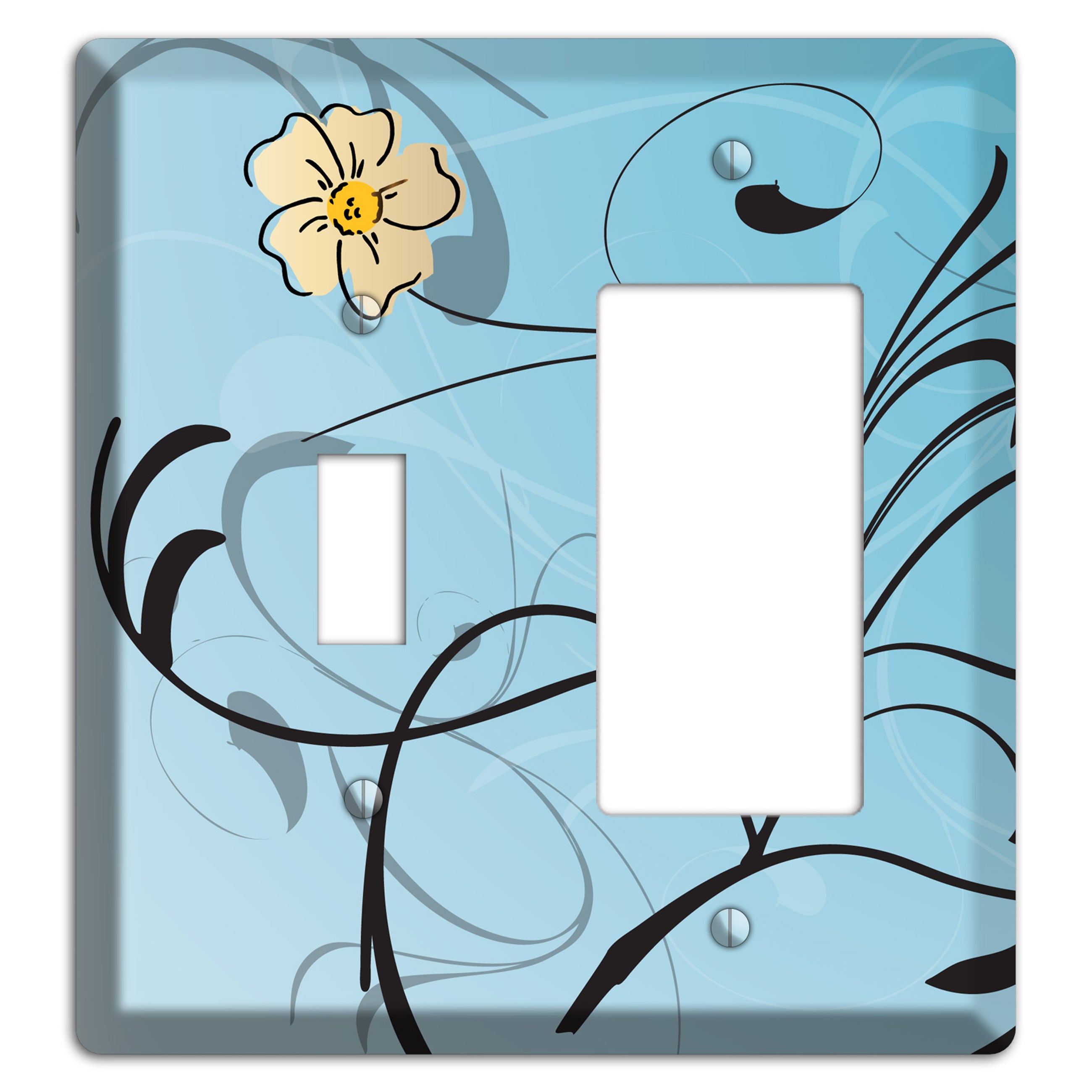 Blue Flower with Swirl Toggle / Rocker Wallplate
