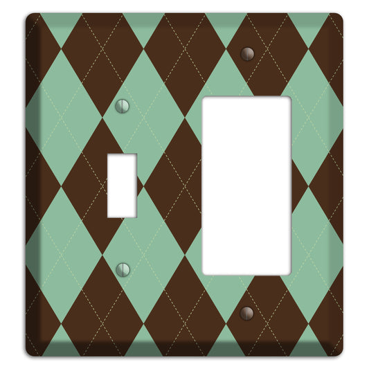 Green and Brown Argyle Toggle / Rocker Wallplate