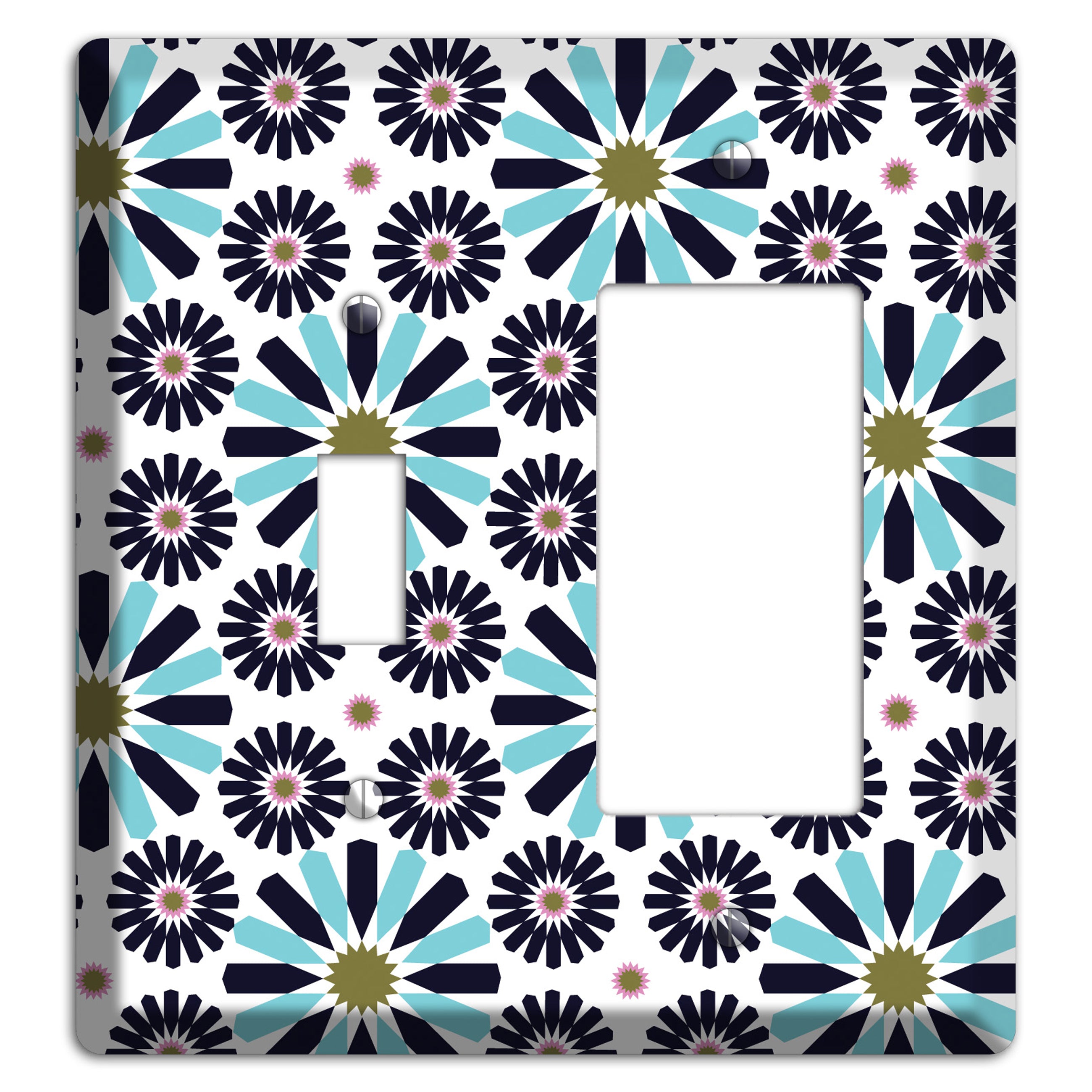 Dusty Blue and Olive Scandinavian Floral Toggle / Rocker Wallplate
