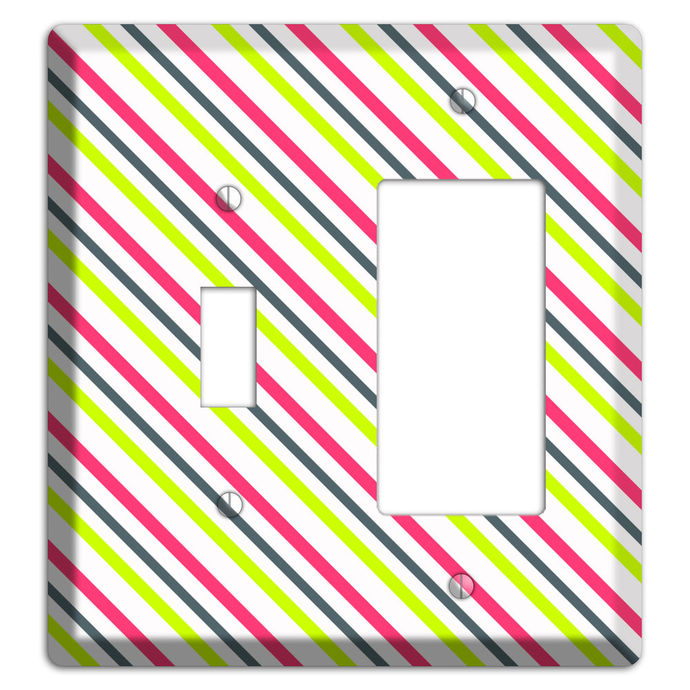 Fuschia and Lime Angled Stripe Toggle / Rocker Wallplate