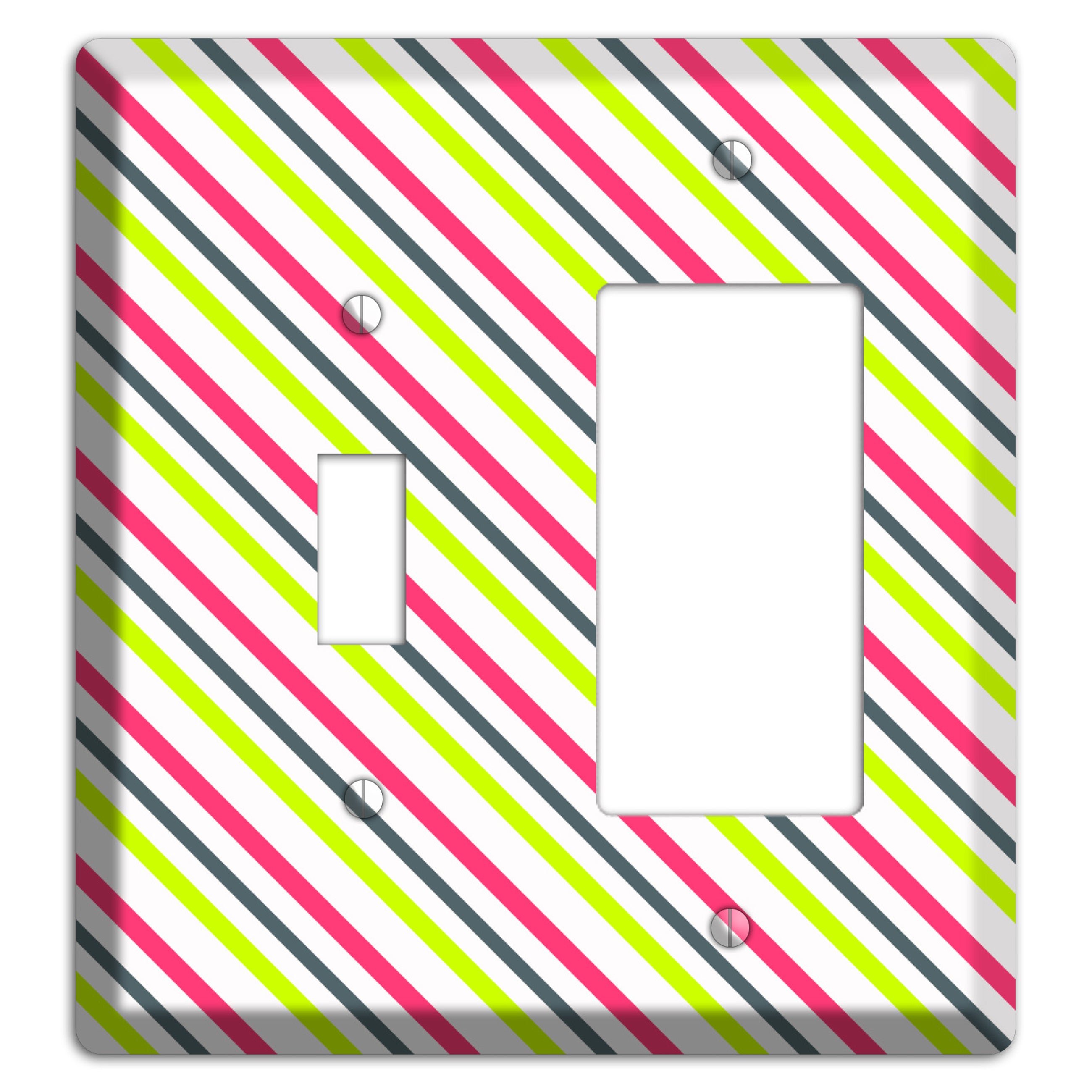 Fuschia and Lime Angled Stripe Toggle / Rocker Wallplate
