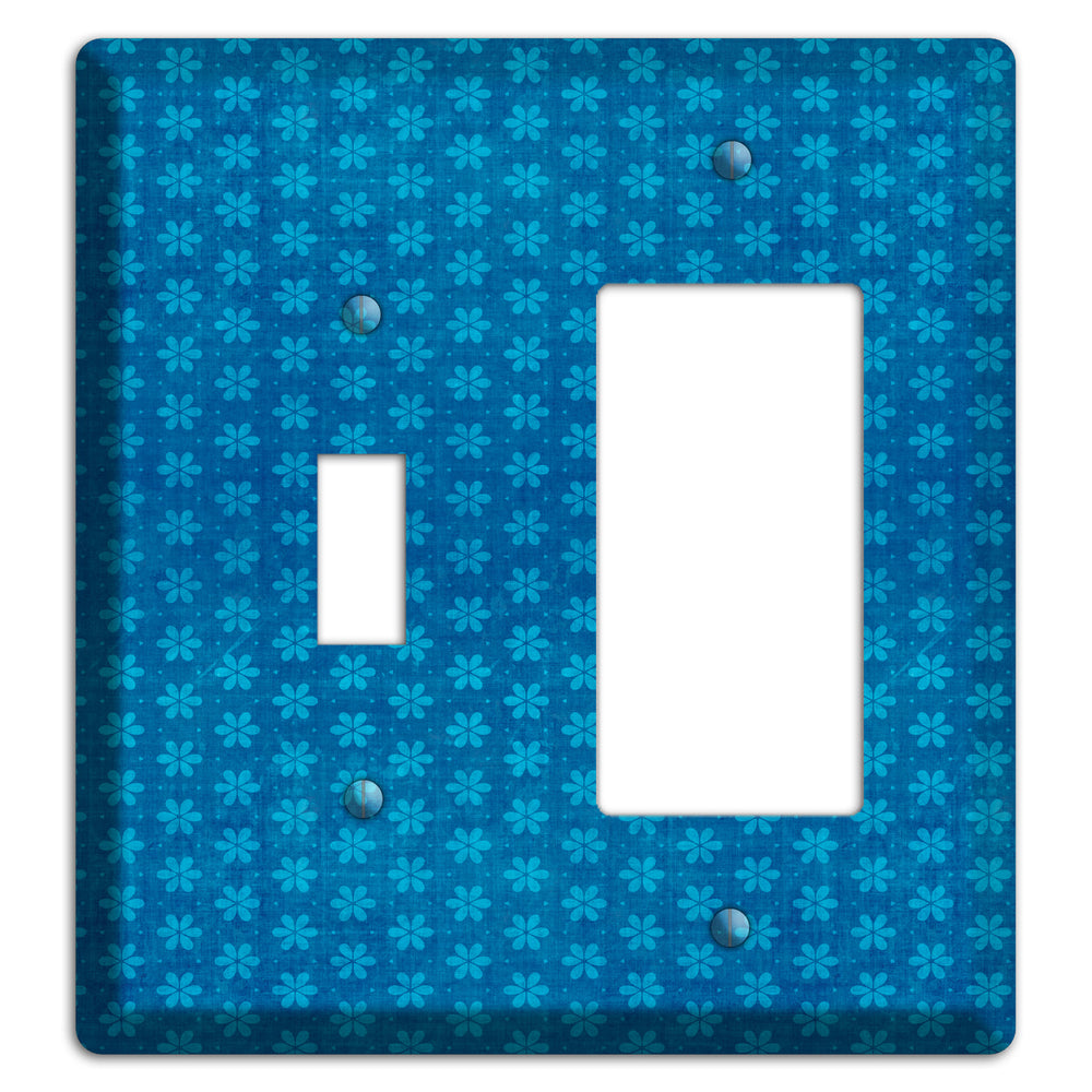 Blue Grunge Floral Contour Toggle / Rocker Wallplate