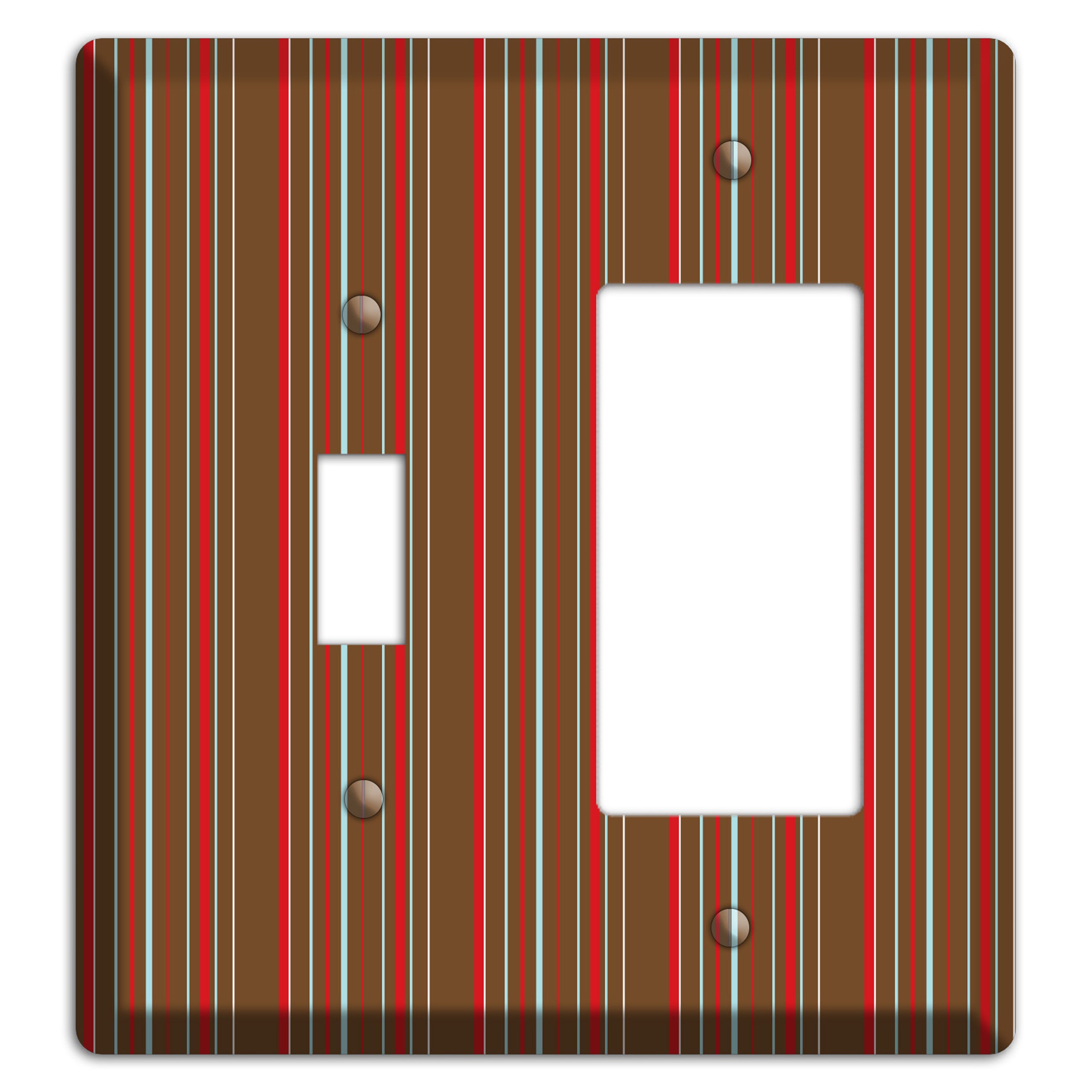 Brown Red and Dusty Blue Vertical Stripes Toggle / Rocker Wallplate