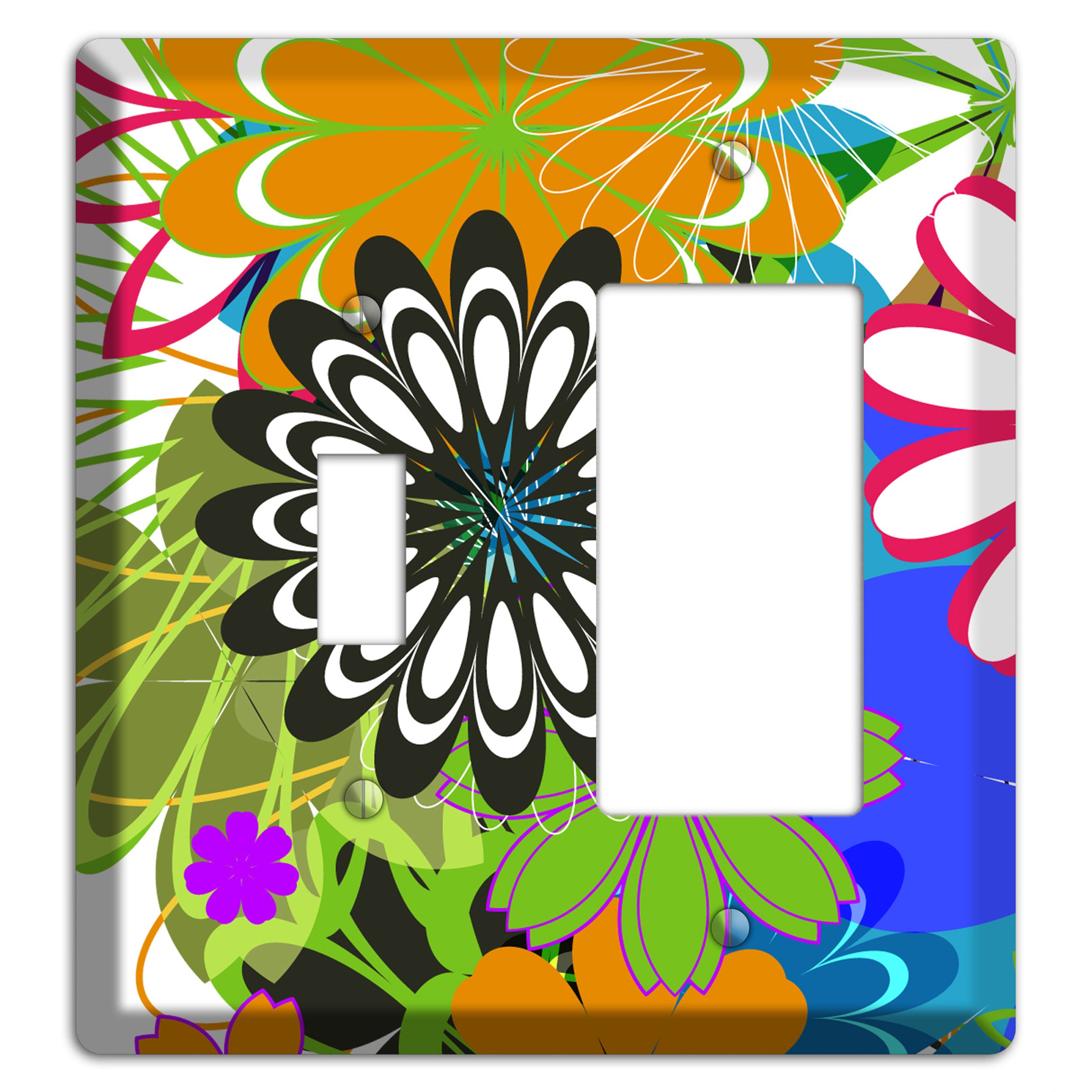 Multi Retro Flowers Toggle / Rocker Wallplate
