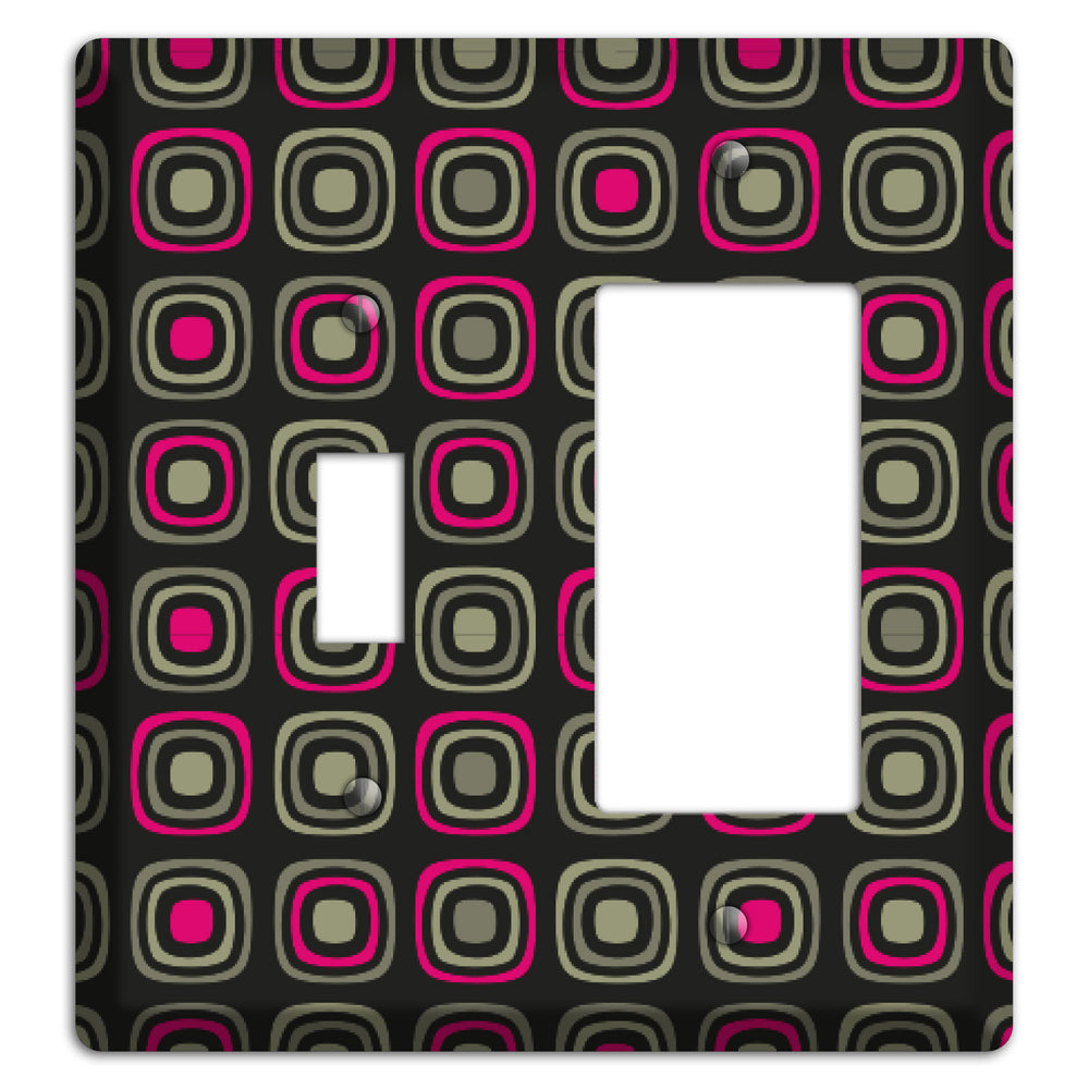 Multi Brown Fuschia Olive Retro Squares Toggle / Rocker Wallplate