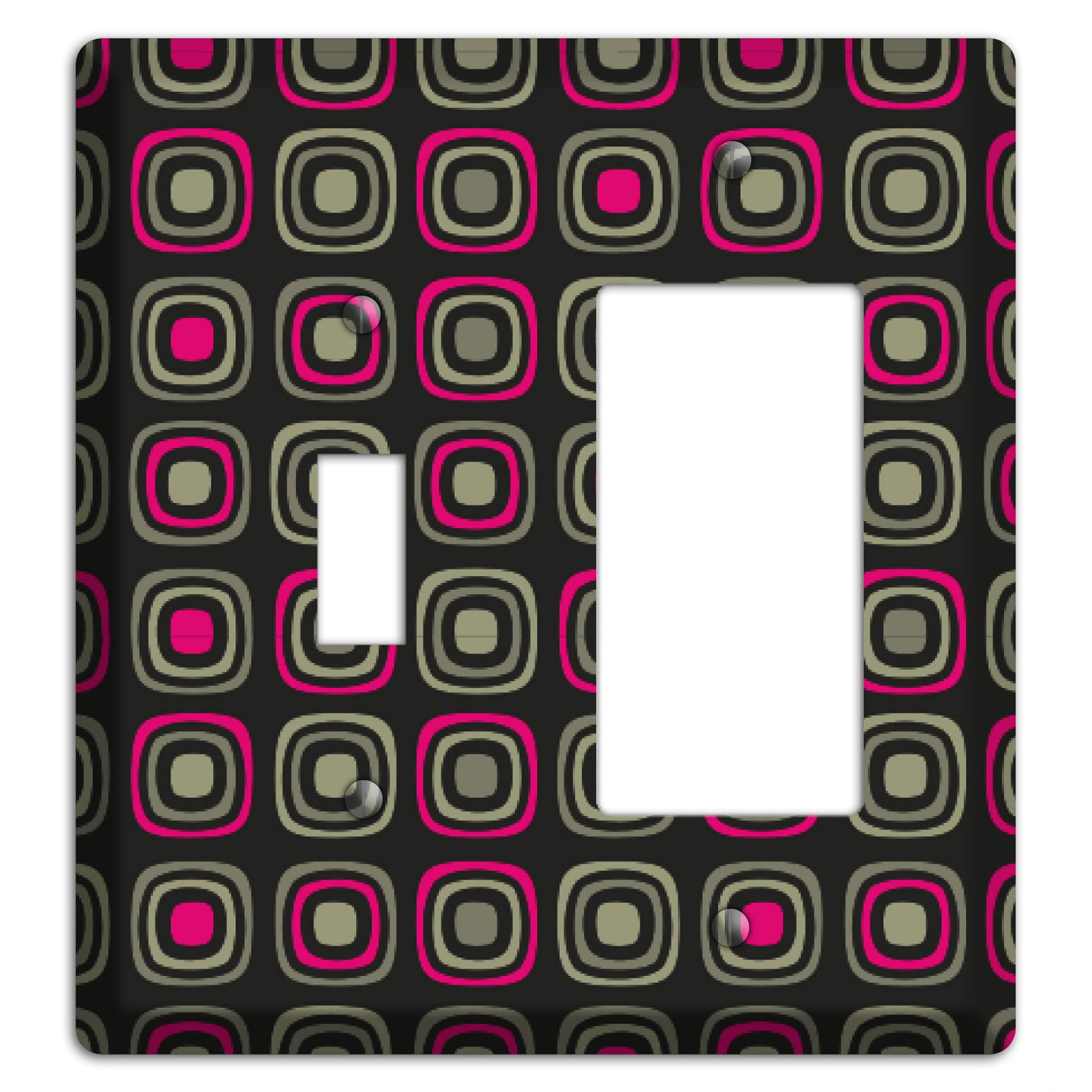 Multi Brown Fuschia Olive Retro Squares Toggle / Rocker Wallplate