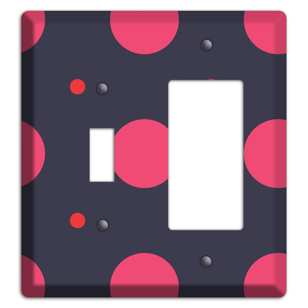 Dark Grey with Fuschia Multi Tiled Medium Dots Toggle / Rocker Wallplate