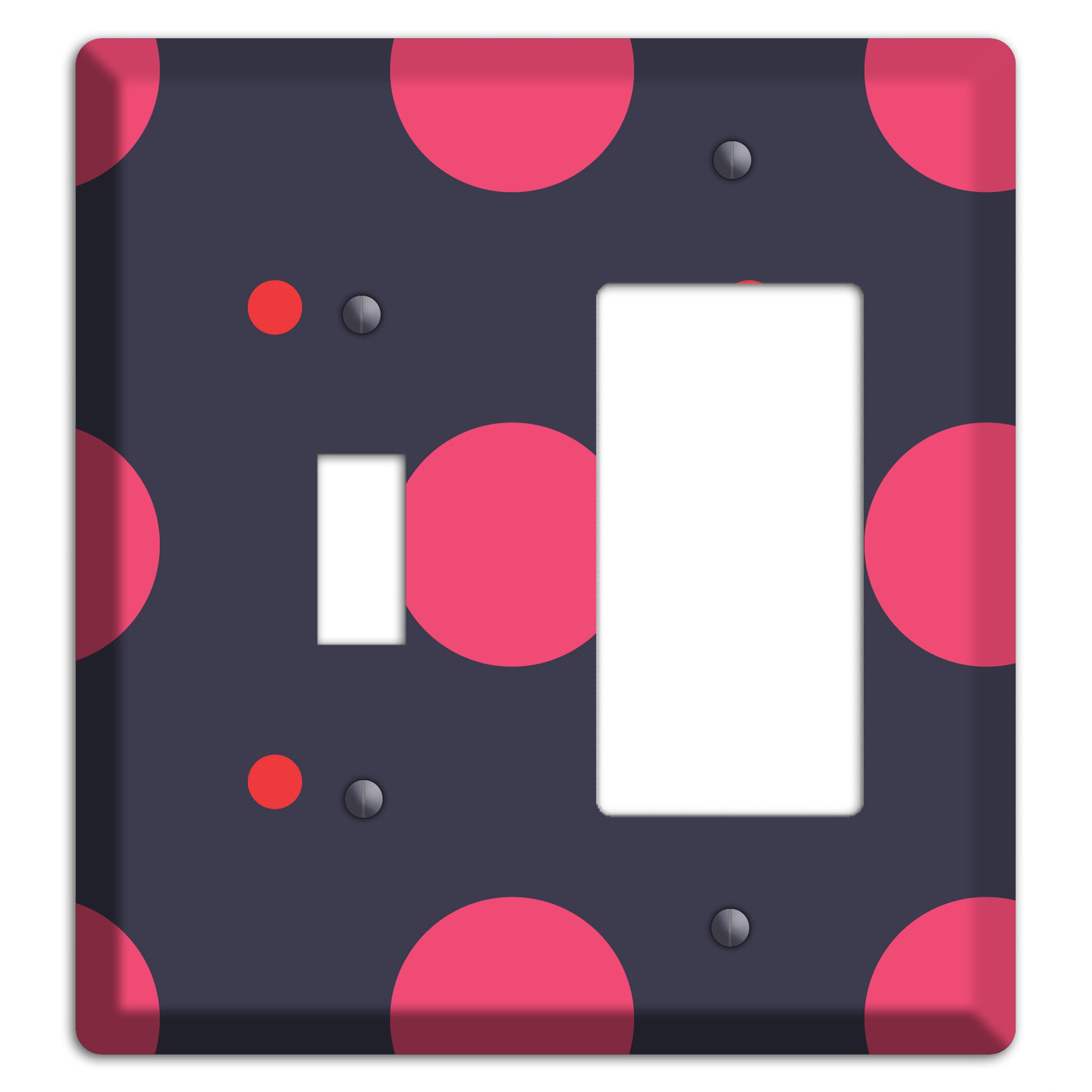 Dark Grey with Fuschia Multi Tiled Medium Dots Toggle / Rocker Wallplate