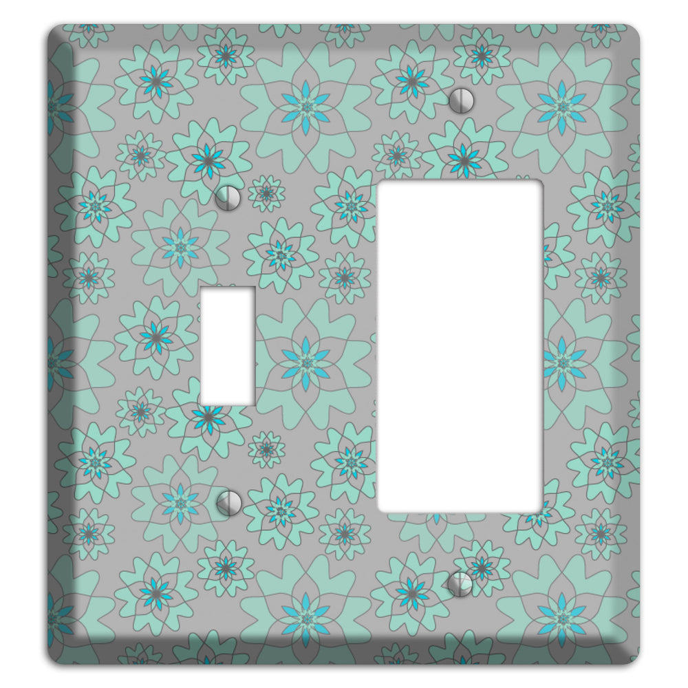 Grey with Aqua Retro Suzani Toggle / Rocker Wallplate