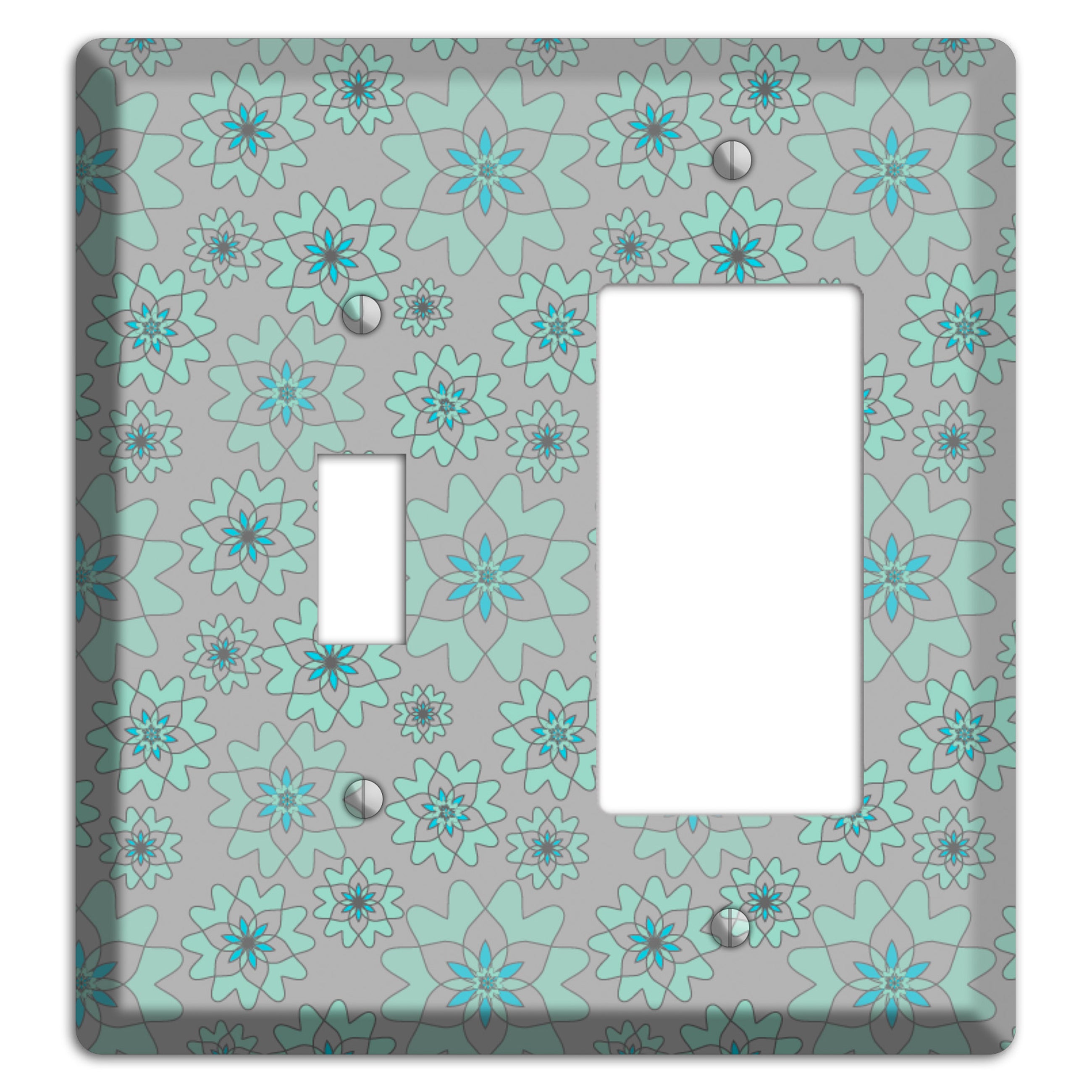 Grey with Aqua Retro Suzani Toggle / Rocker Wallplate