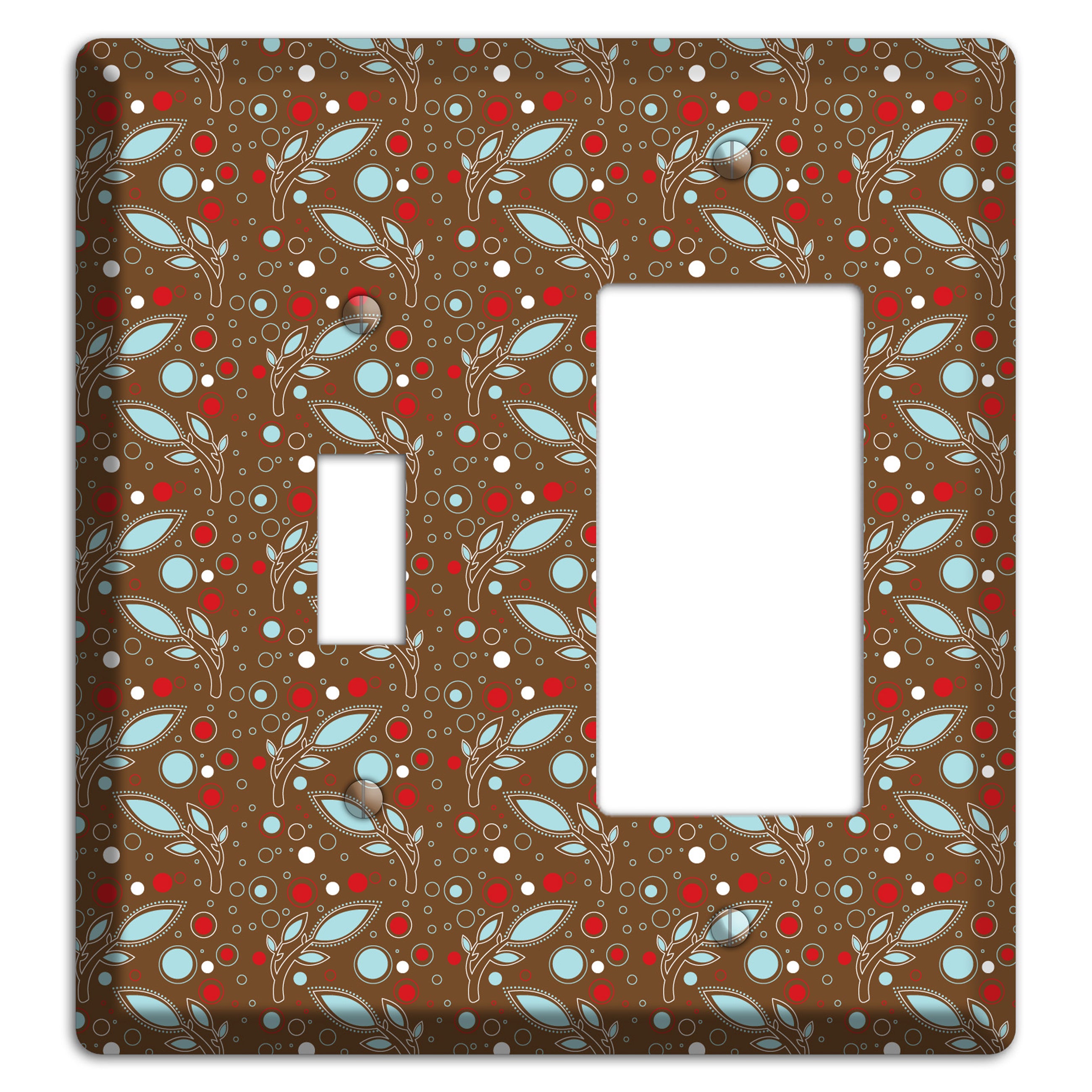 Brown with Red and Dusty Blue Retro Sprig Toggle / Rocker Wallplate