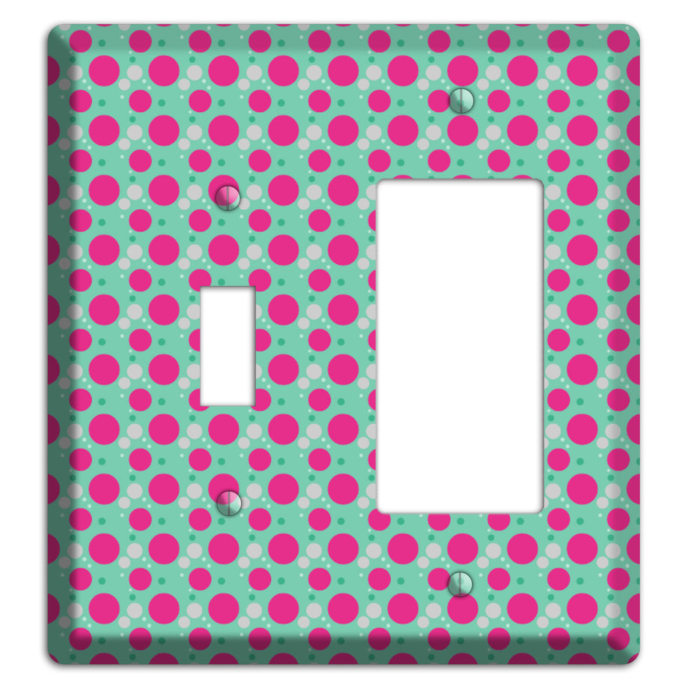 Aqua with Fuscia and Grey Small Dots Toggle / Rocker Wallplate