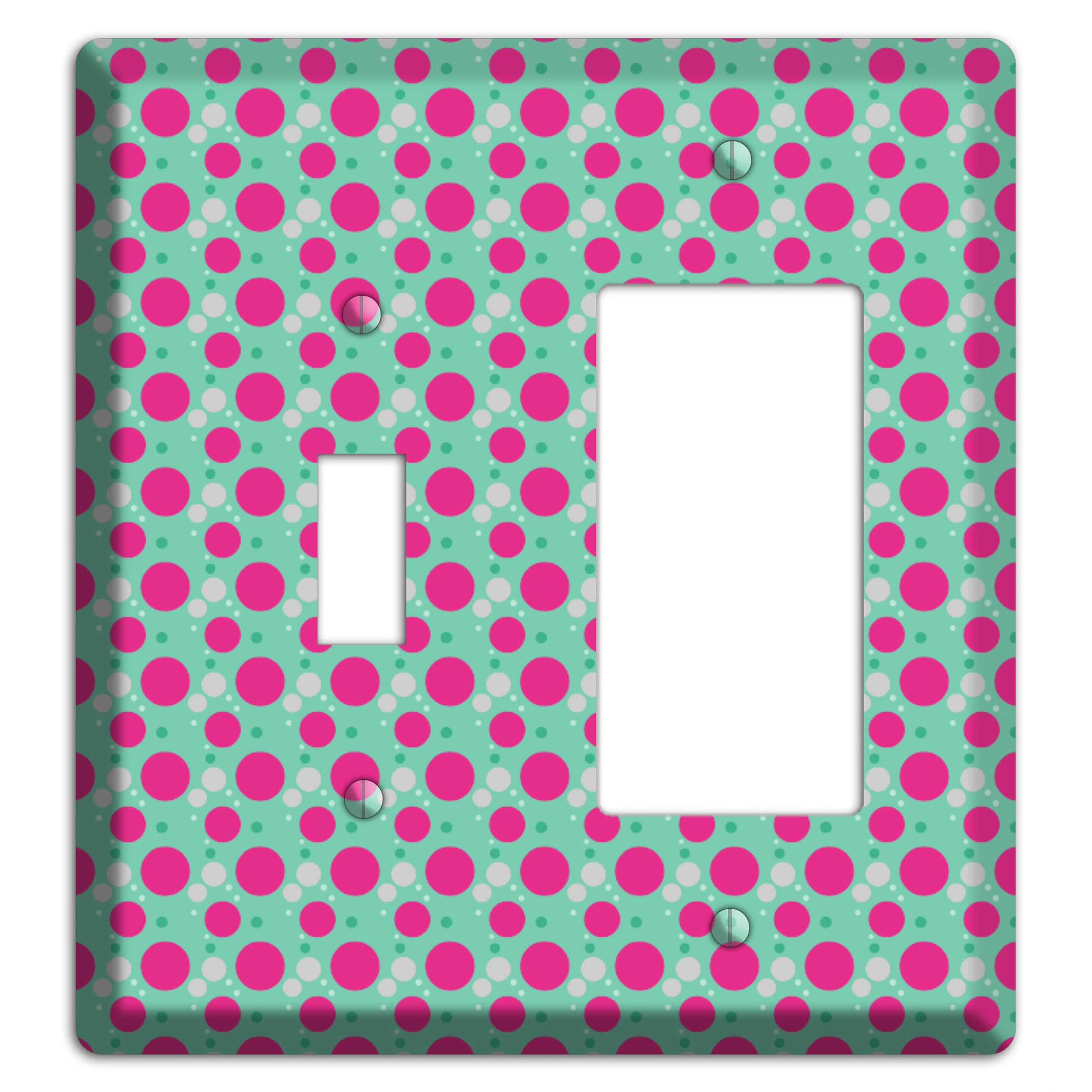 Aqua with Fuscia and Grey Small Dots Toggle / Rocker Wallplate