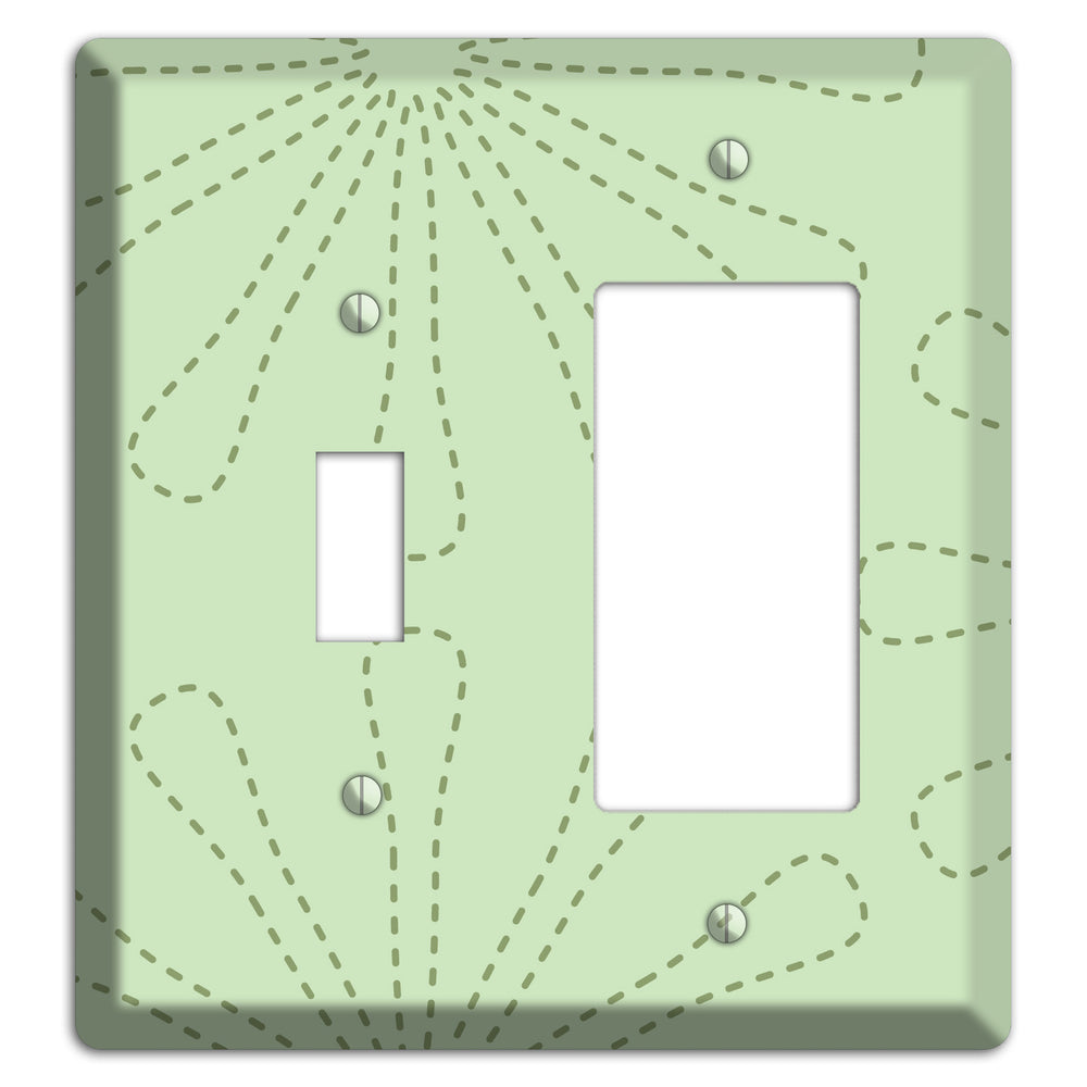 Sage Retro Stipple Floral Contour Toggle / Rocker Wallplate