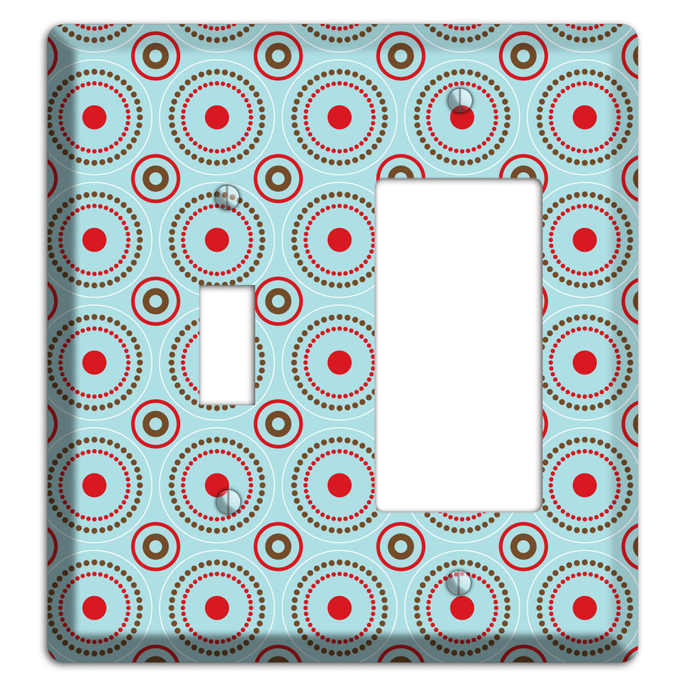 Dusty Blue with Red and Brown Retro Suzani Toggle / Rocker Wallplate