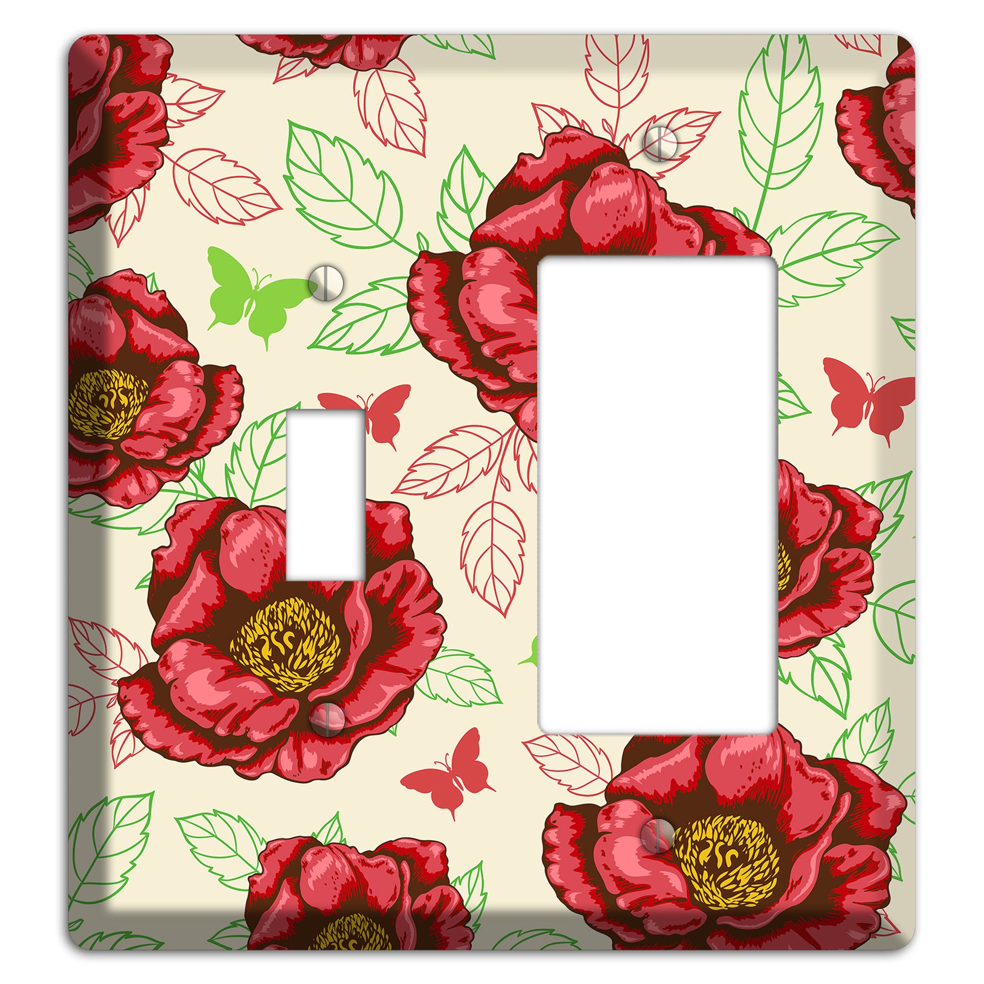 Red Peony Style B Toggle / Rocker Wallplate