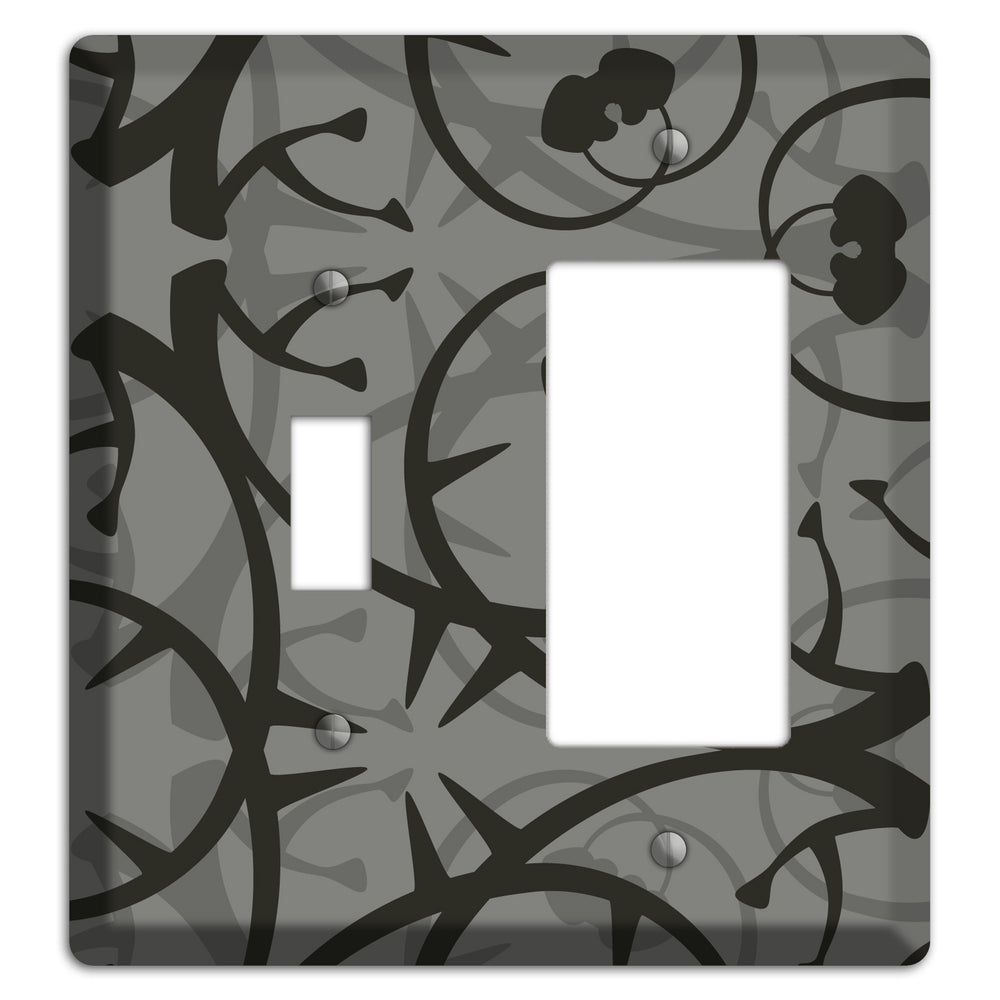 Grey with Black Retro Sprig Toggle / Rocker Wallplate