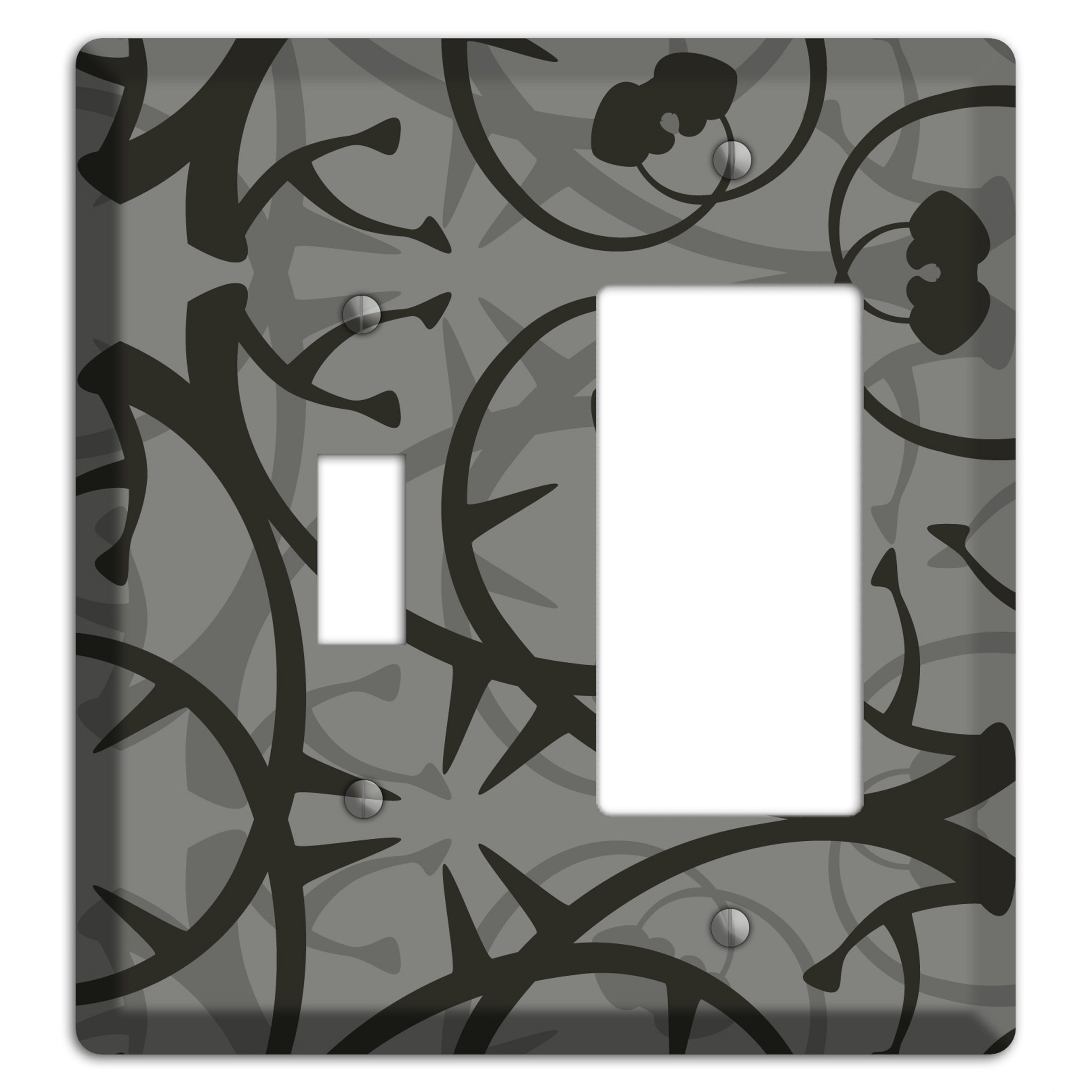Grey with Black Retro Sprig Toggle / Rocker Wallplate