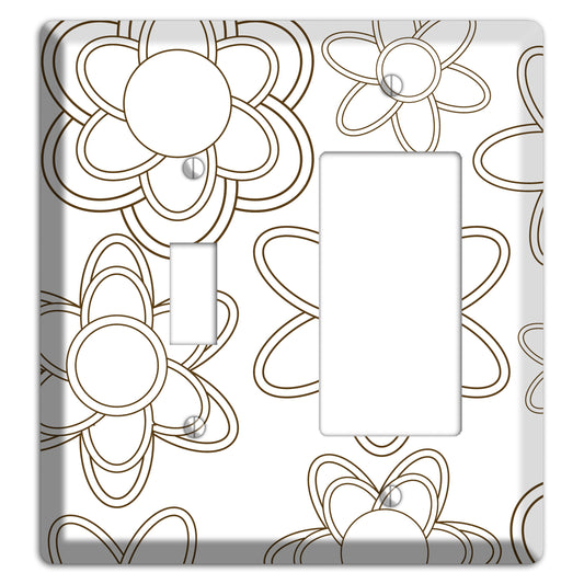 White with Retro Floral Contour Toggle / Rocker Wallplate